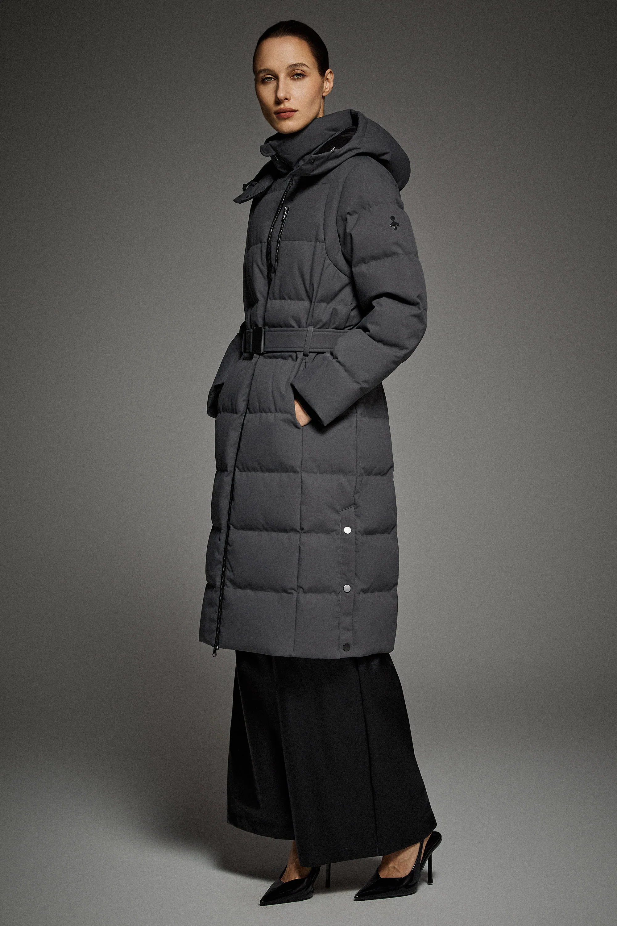 Celeste Long Hooded Belted Down Coat - Image 21