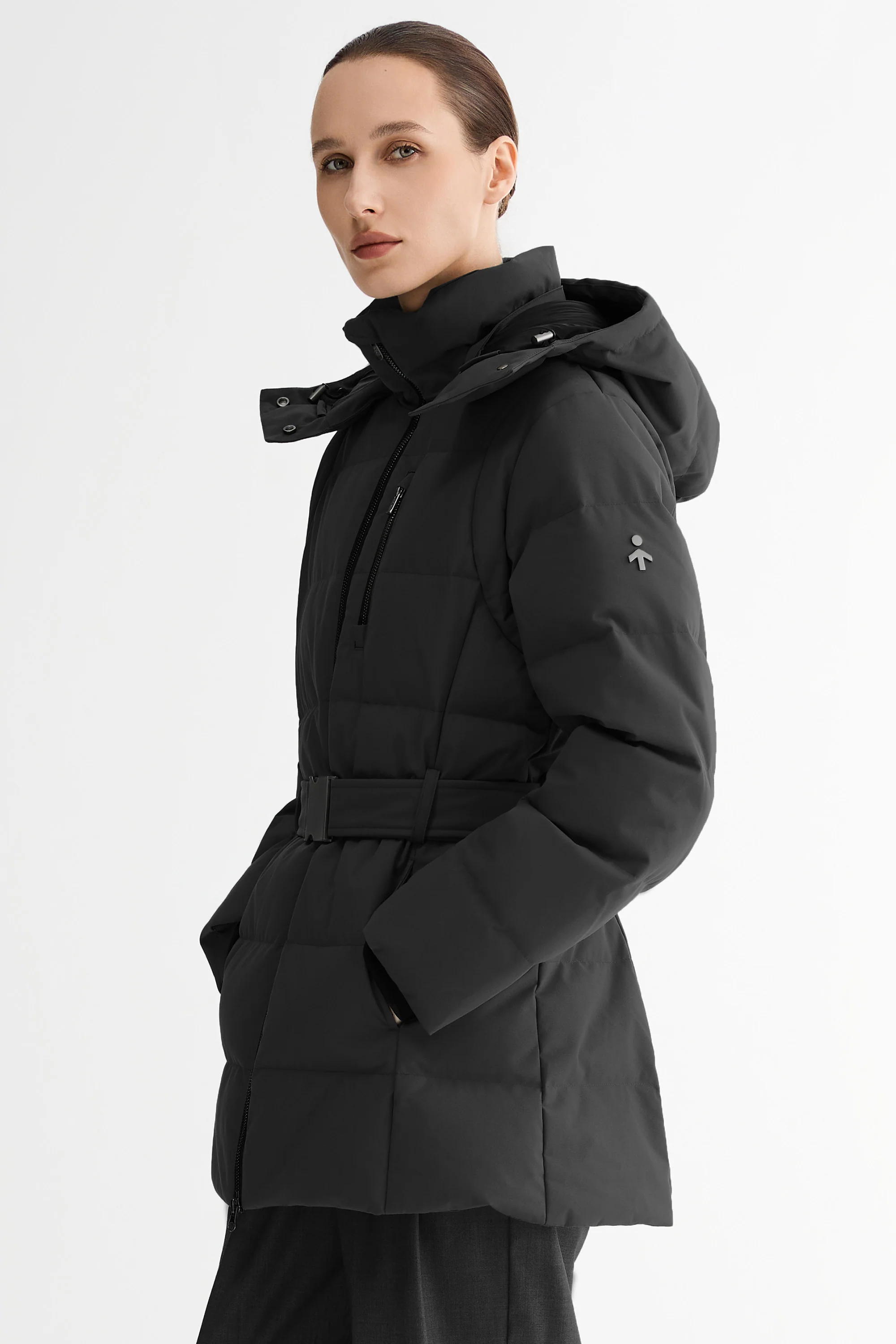 Celeste Polished Edge Belted Hooded Down Jacket - Image 16