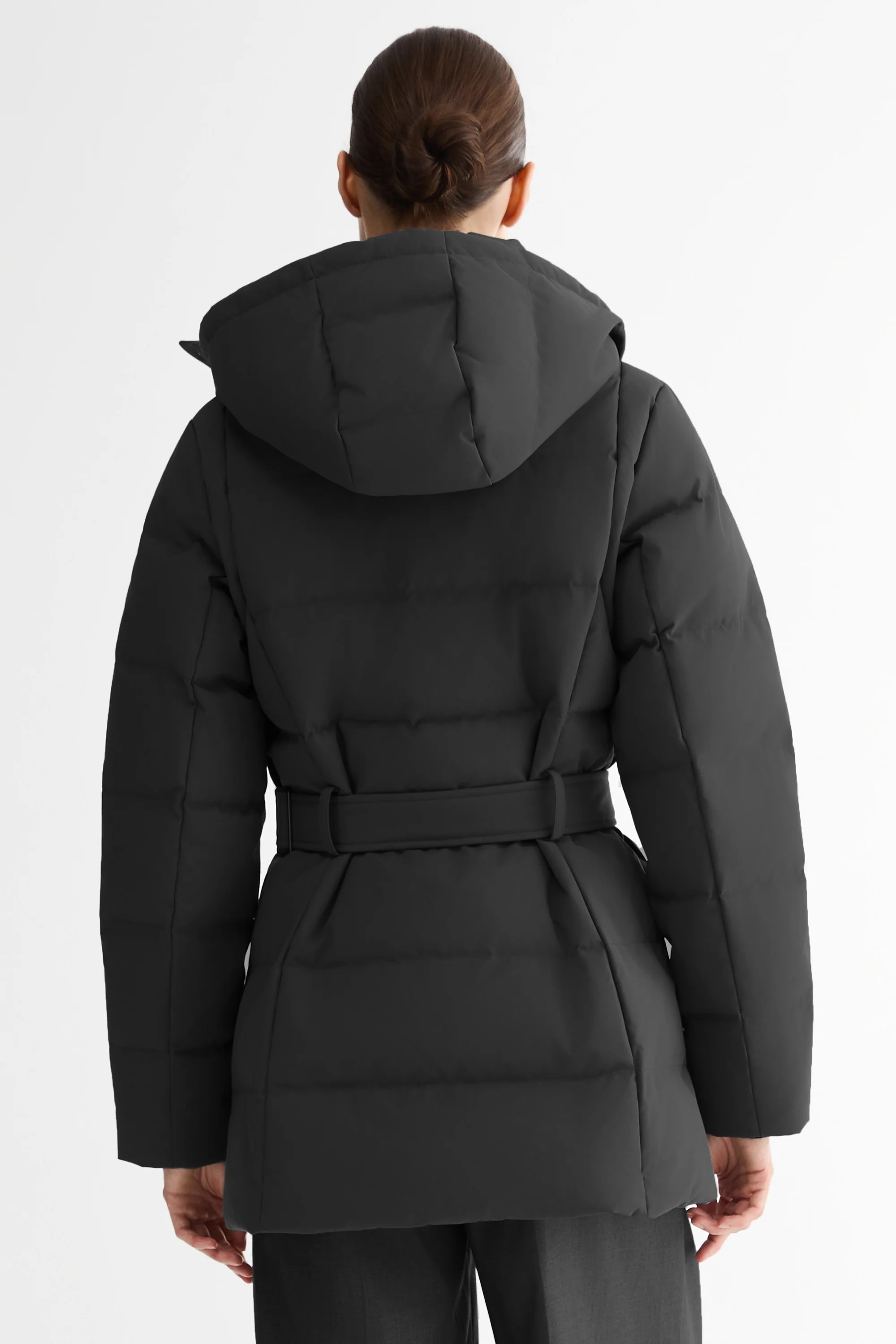 Celeste Polished Edge Belted Hooded Down Jacket - Image 17