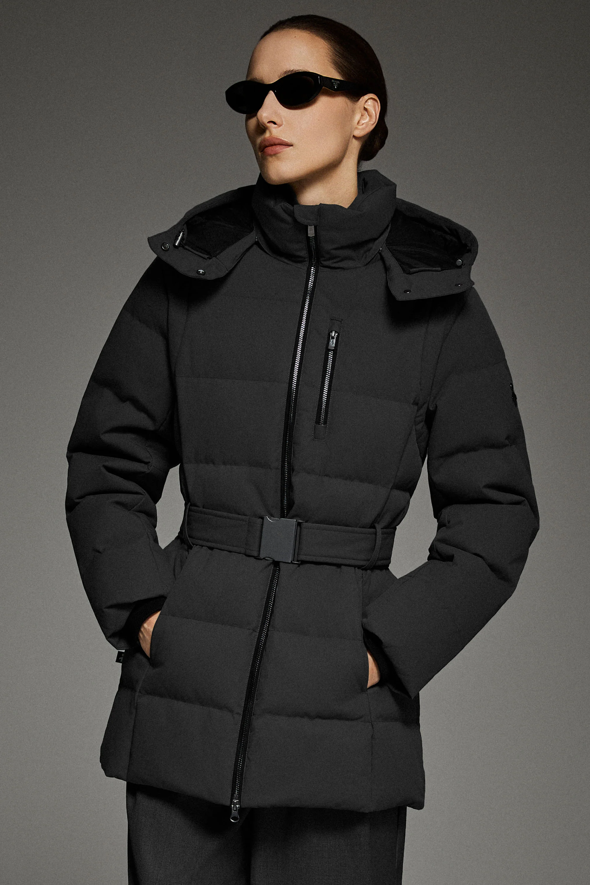 Celeste Polished Edge Belted Hooded Down Jacket - Image 21
