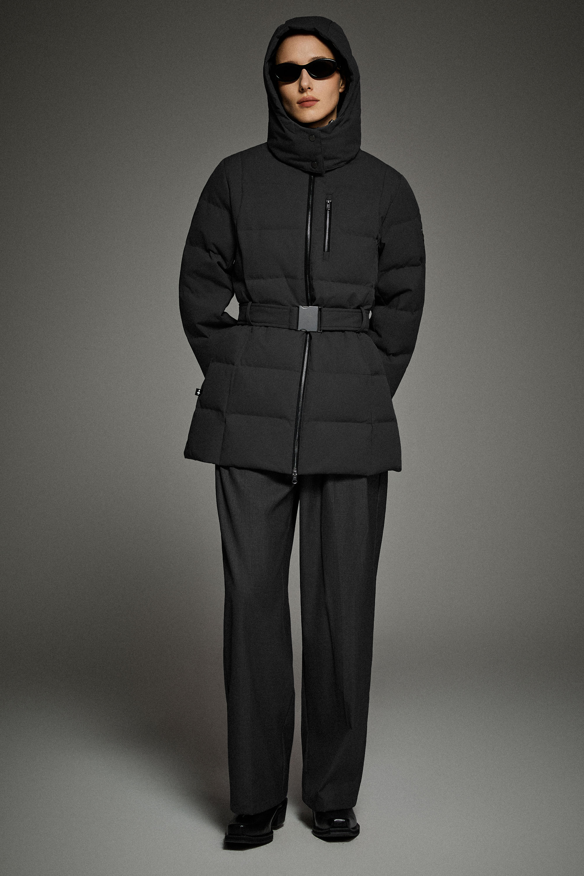 Celeste Polished Edge Belted Hooded Down Jacket - Image 22