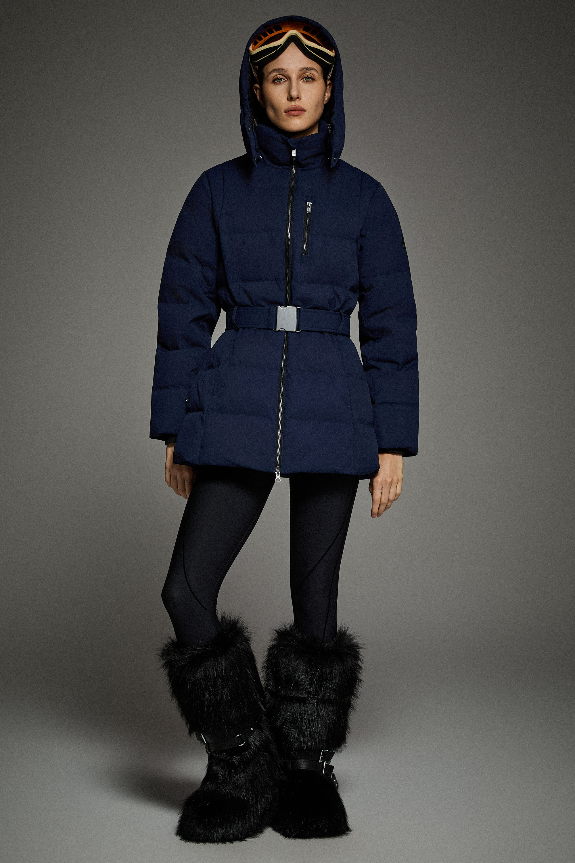 Celeste Polished Edge Belted Hooded Down Jacket - Image 25