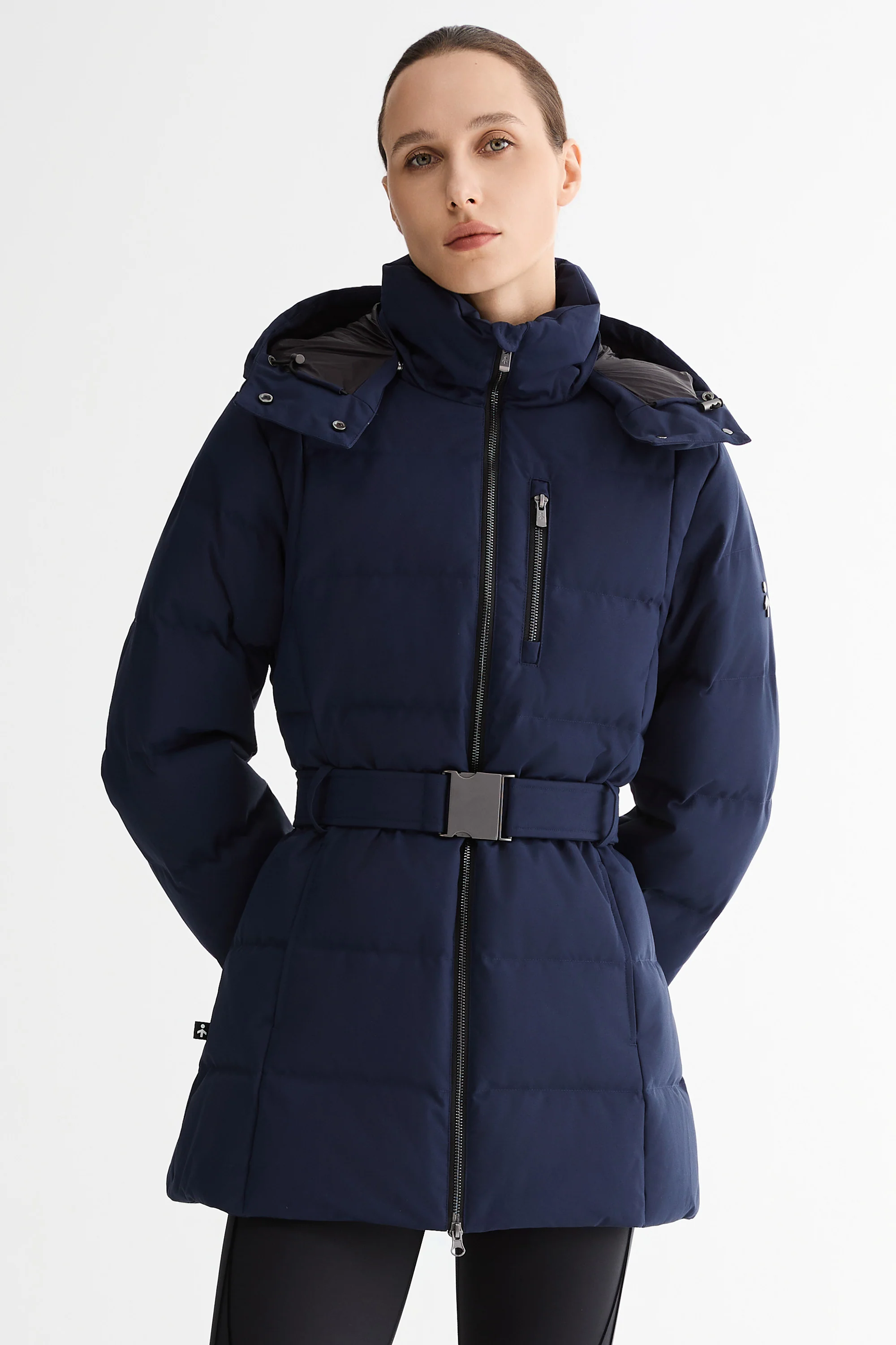 Celeste Polished Edge Belted Hooded Down Jacket - Image 26