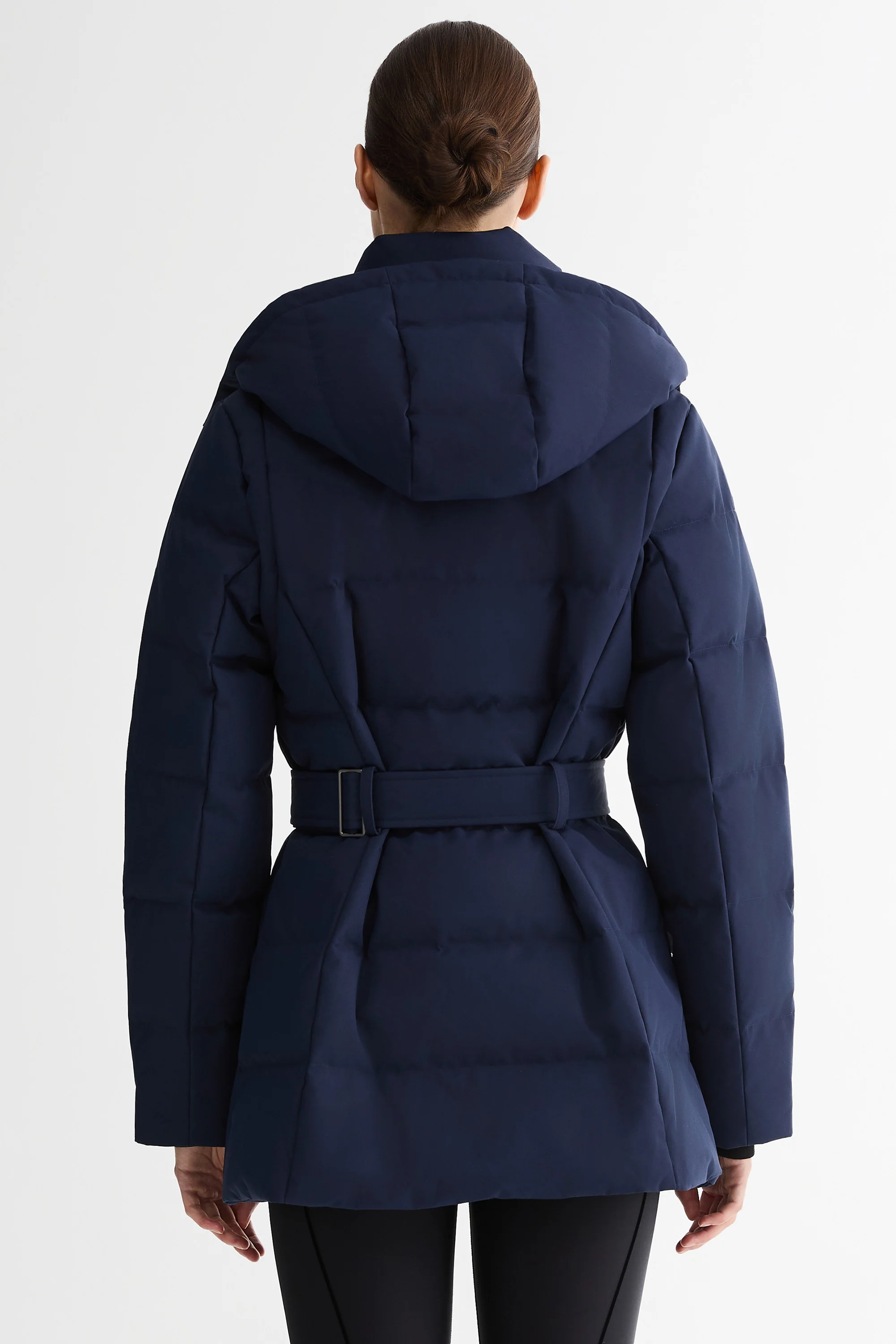 Celeste Polished Edge Belted Hooded Down Jacket - Image 27