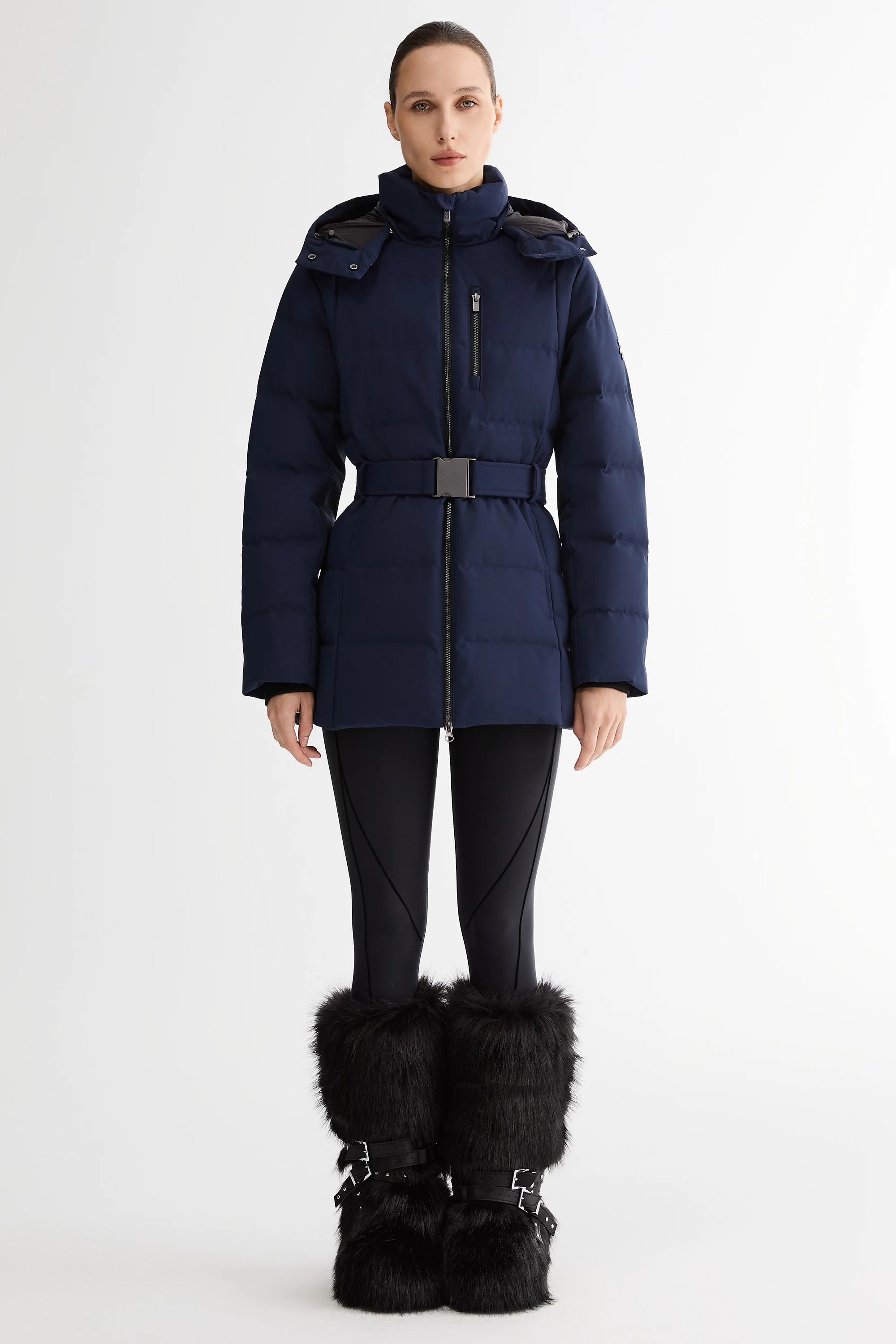 Celeste Polished Edge Belted Hooded Down Jacket - Image 28