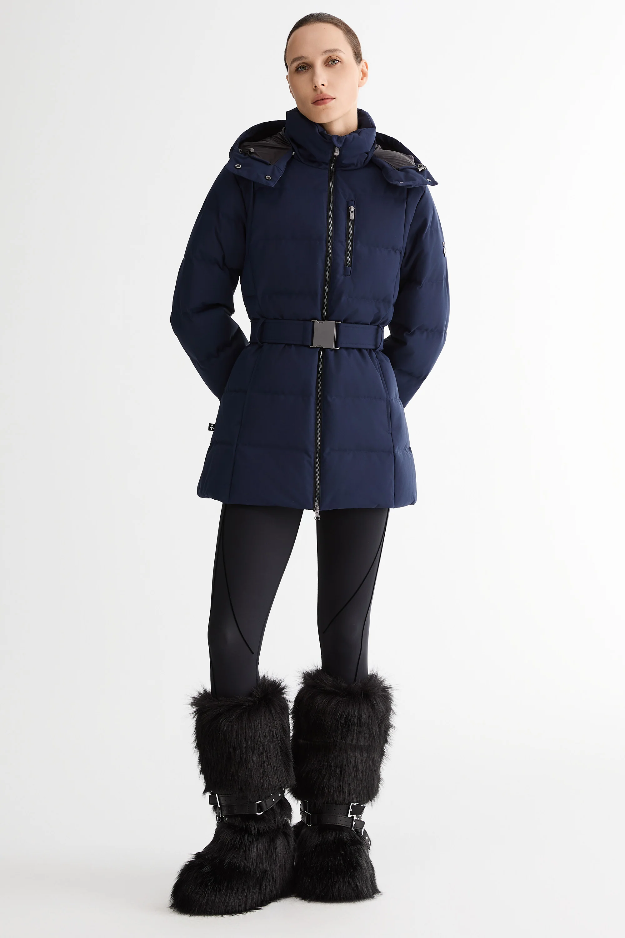 Celeste Polished Edge Belted Hooded Down Jacket - Image 29