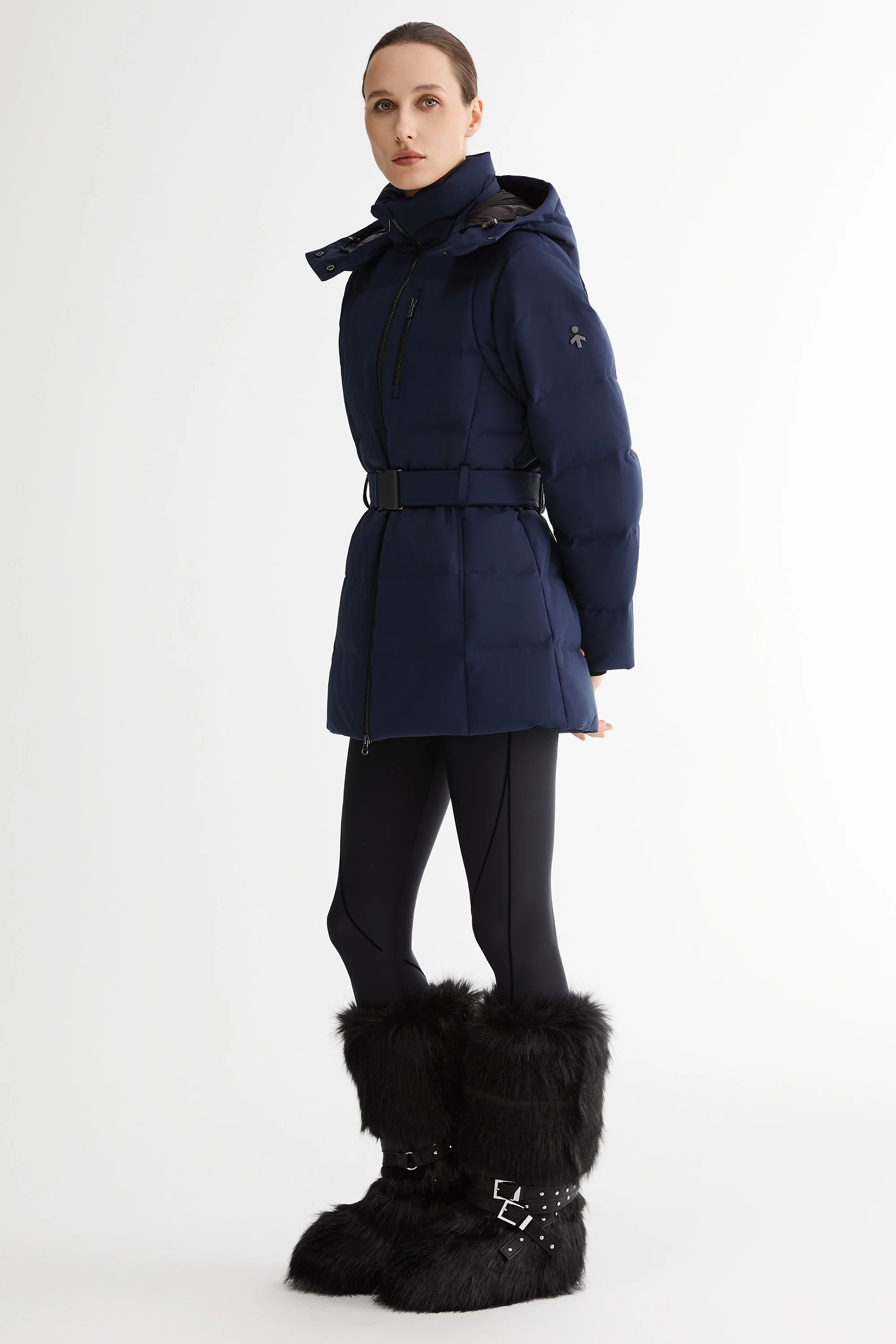 Celeste Polished Edge Belted Hooded Down Jacket - Image 30