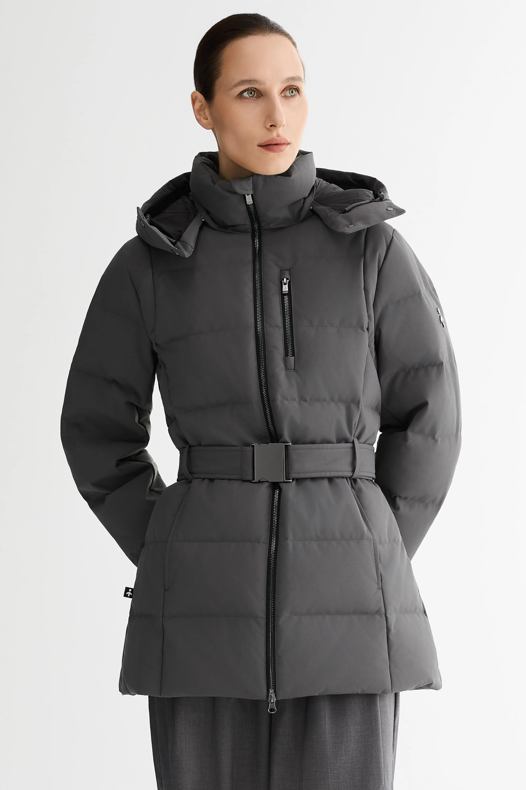 Celeste Polished Edge Belted Hooded Down Jacket - Image 36