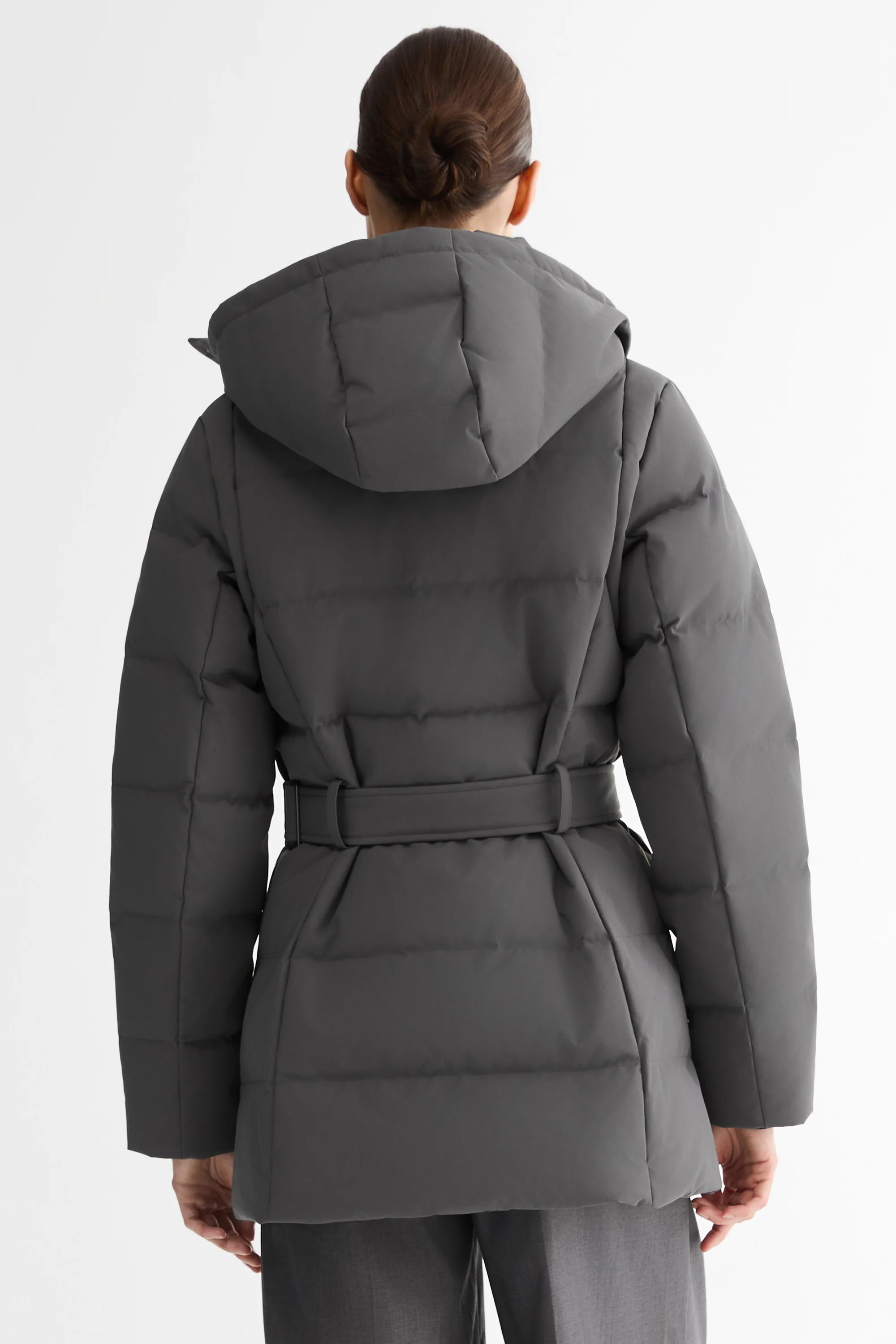 Celeste Polished Edge Belted Hooded Down Jacket - Image 37