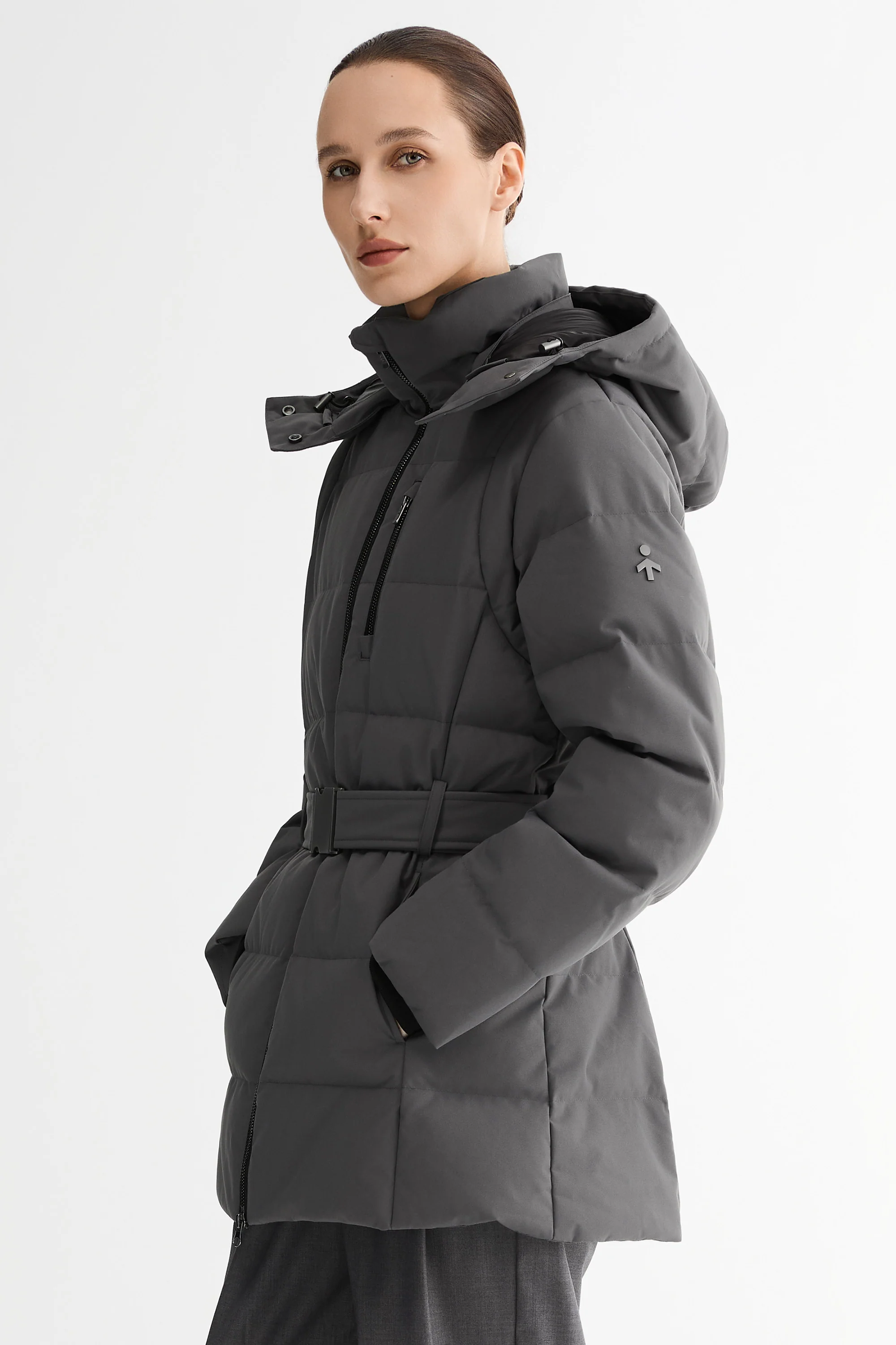 Celeste Polished Edge Belted Hooded Down Jacket - Image 38