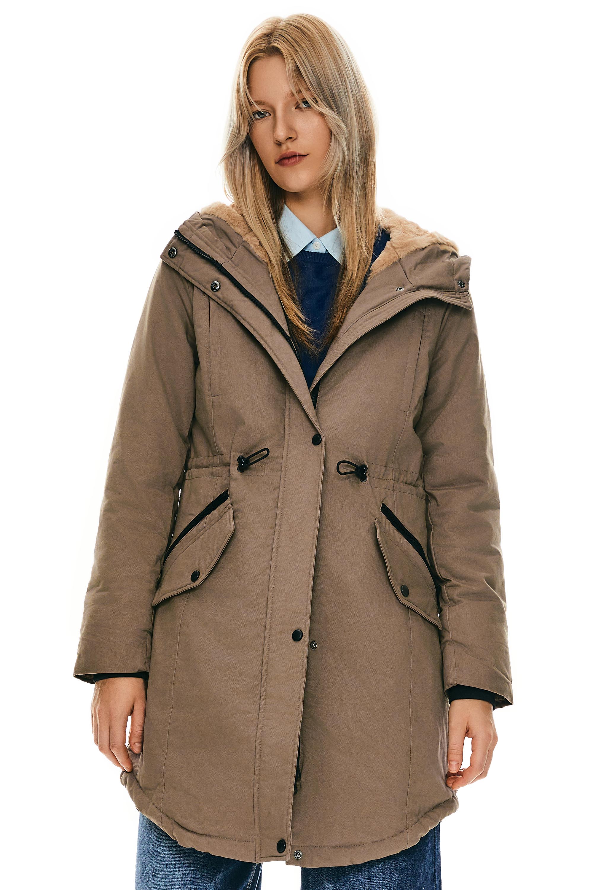 Fleece-Lined Hooded Parka Jacket with Pockets - Image 3