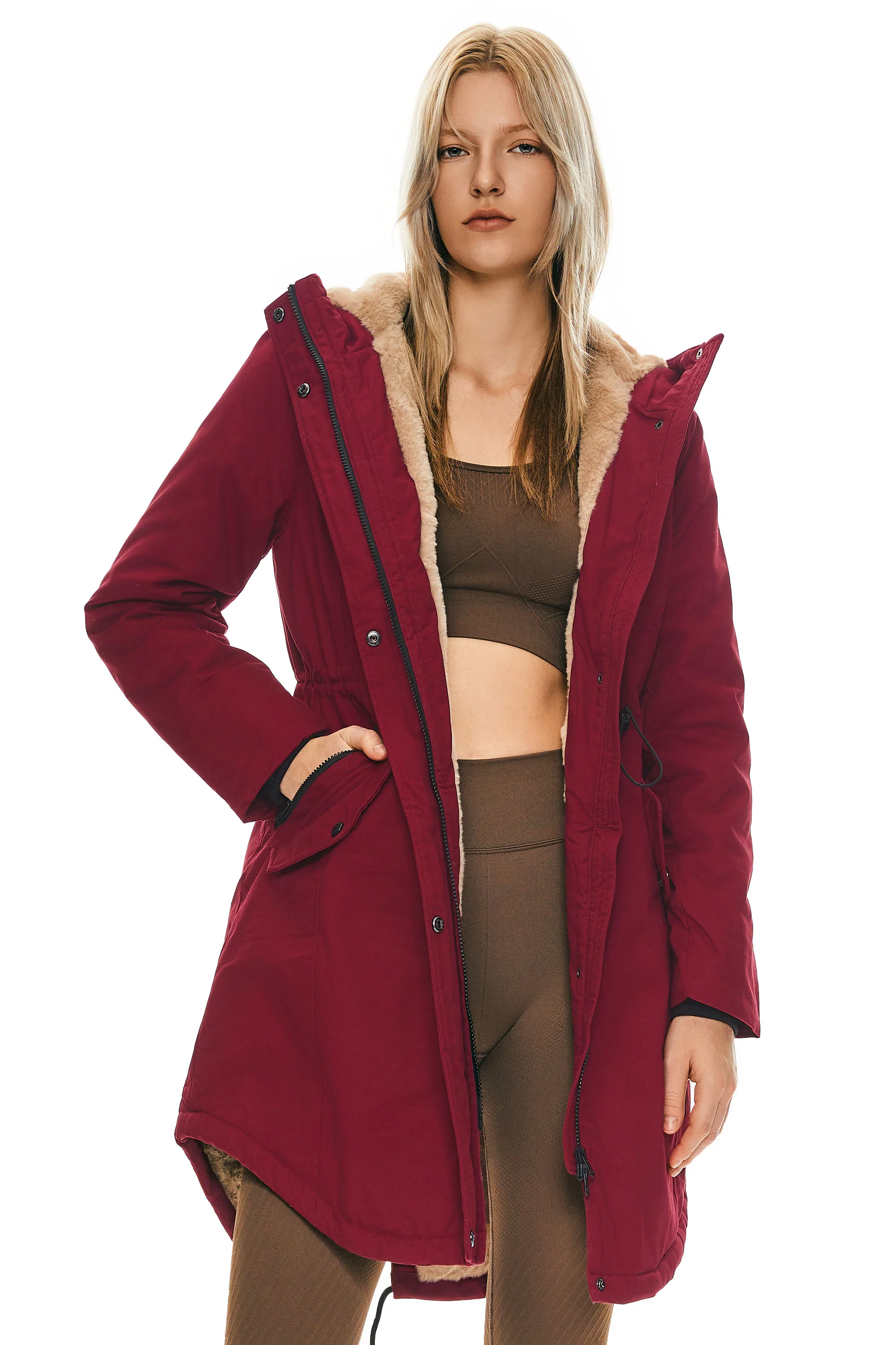 Fleece-Lined Hooded Parka Jacket with Pockets - Image 33