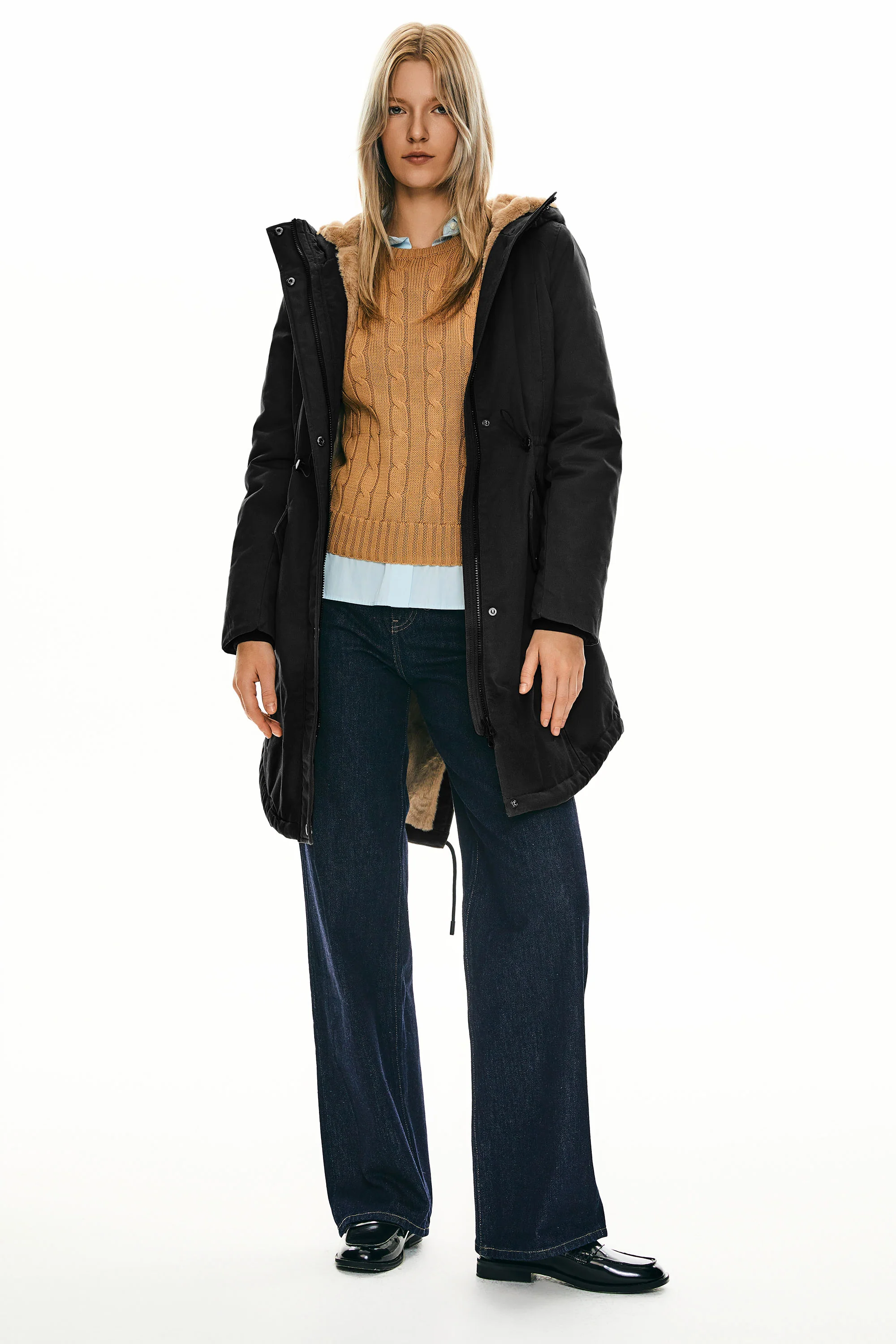 Fleece-Lined Hooded Parka Jacket with Pockets - Image 43