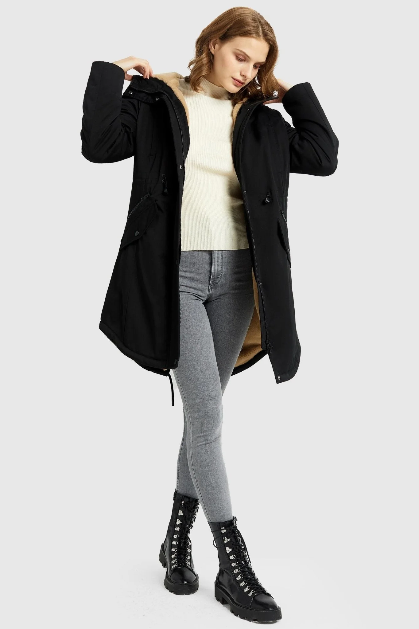 Fleece-Lined Hooded Parka Jacket with Pockets - Image 50