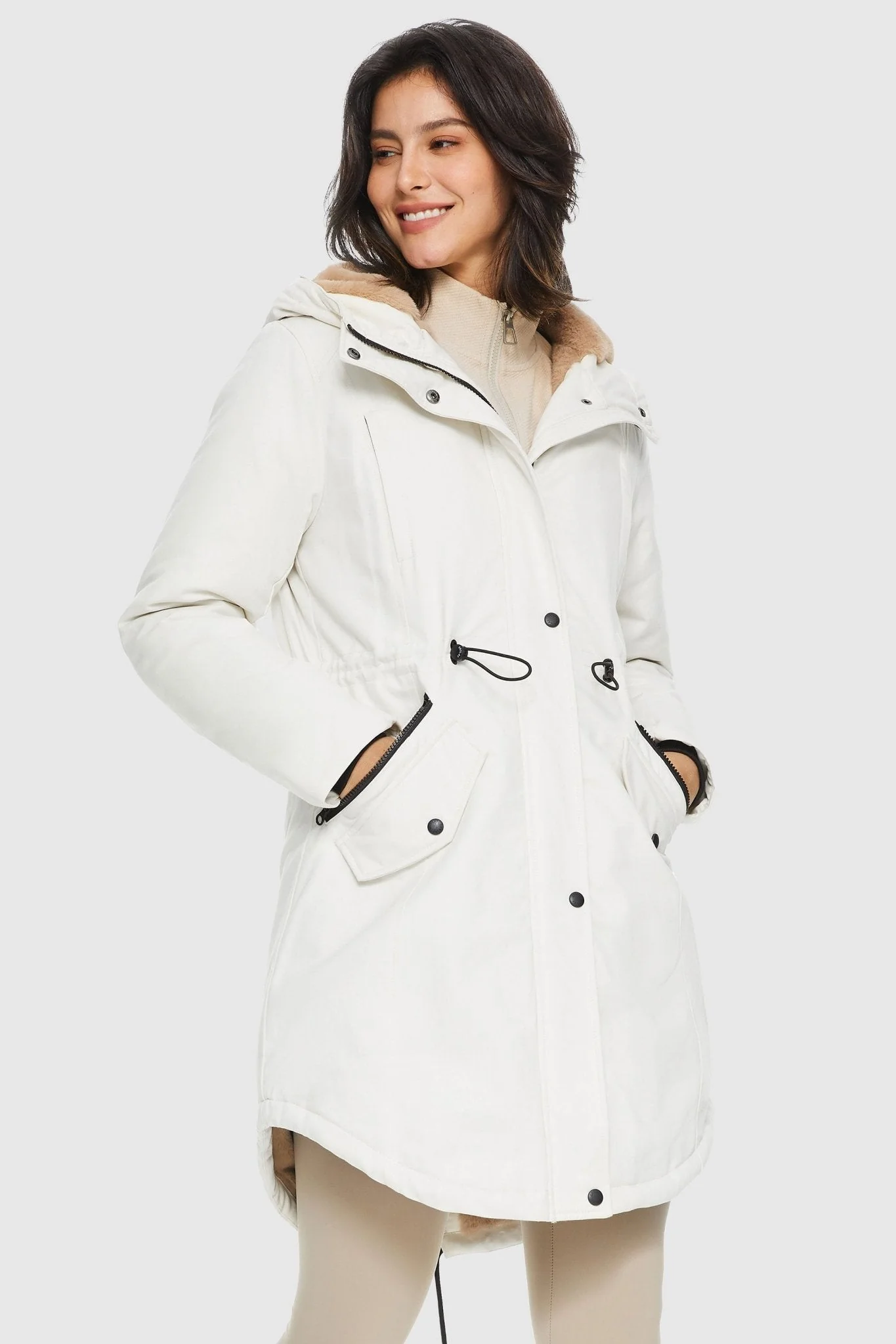 Fleece-Lined Hooded Parka Jacket with Pockets - Image 62