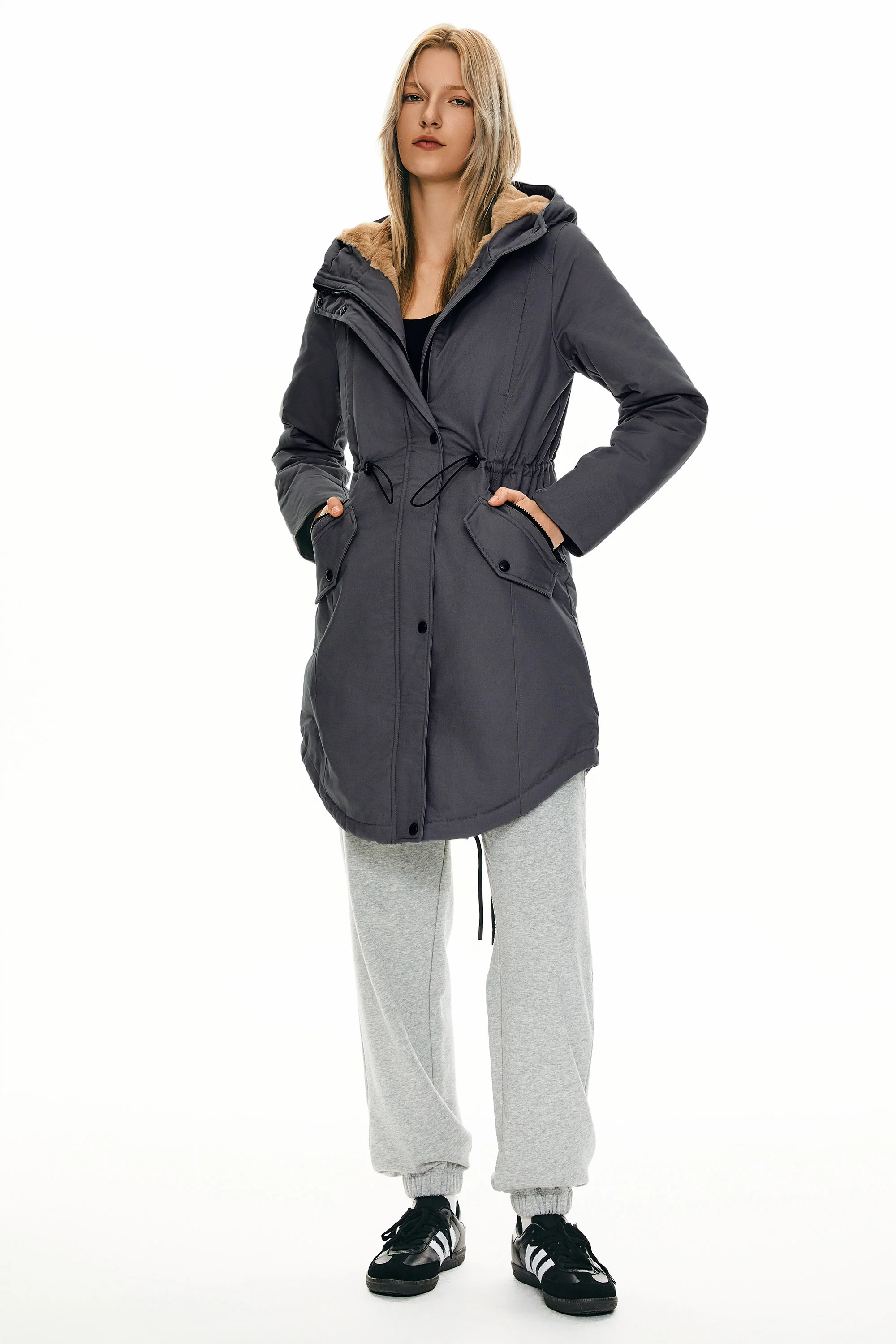 Fleece-Lined Hooded Parka Jacket with Pockets - Image 74