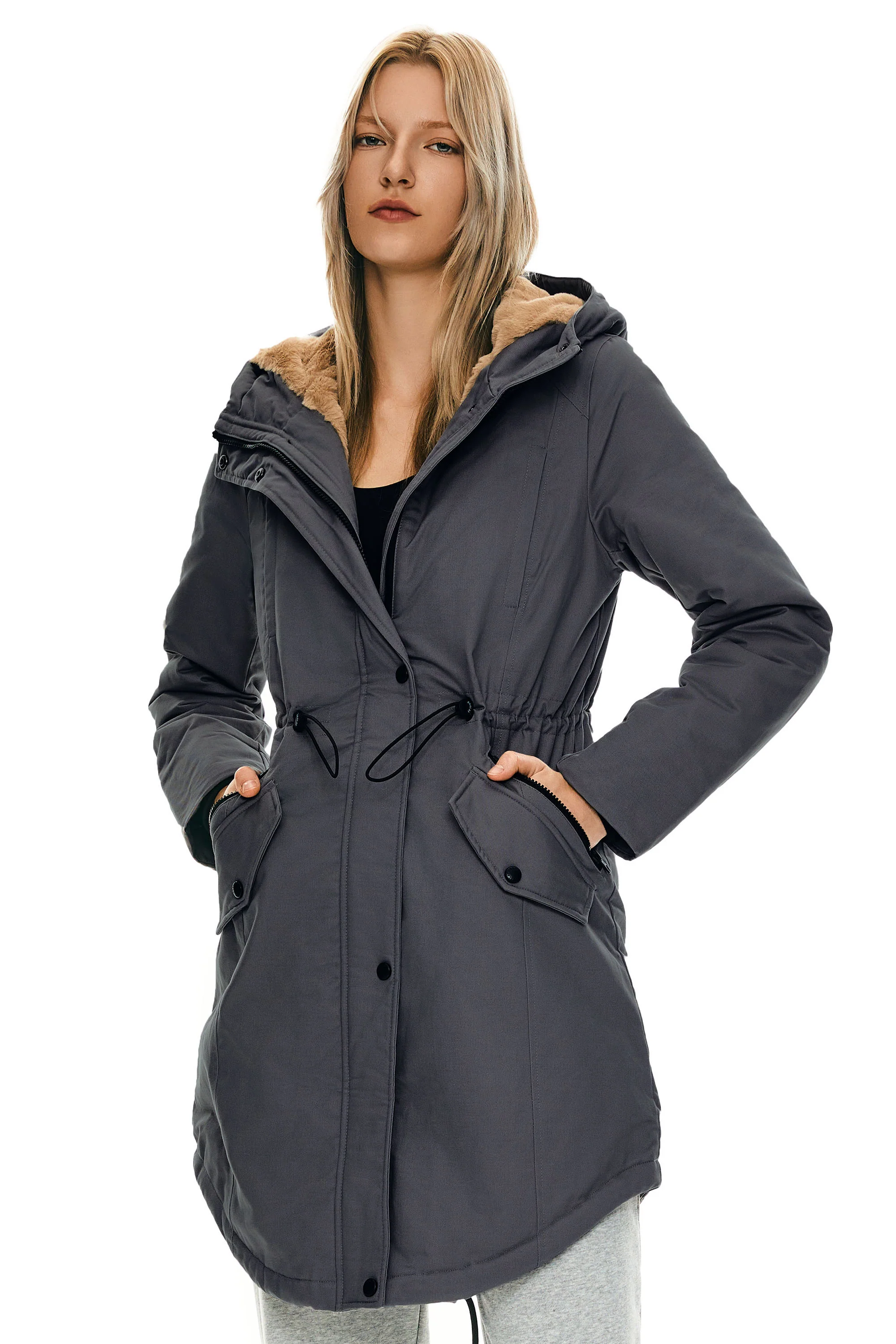Fleece-Lined Hooded Parka Jacket with Pockets - Image 75