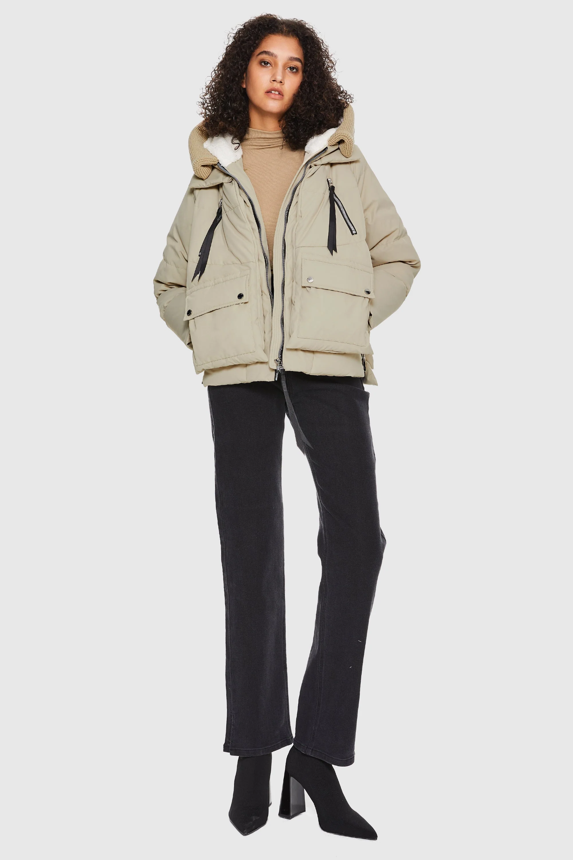 092 Universe® Knitted Brim Hooded Down Coat - Image 9