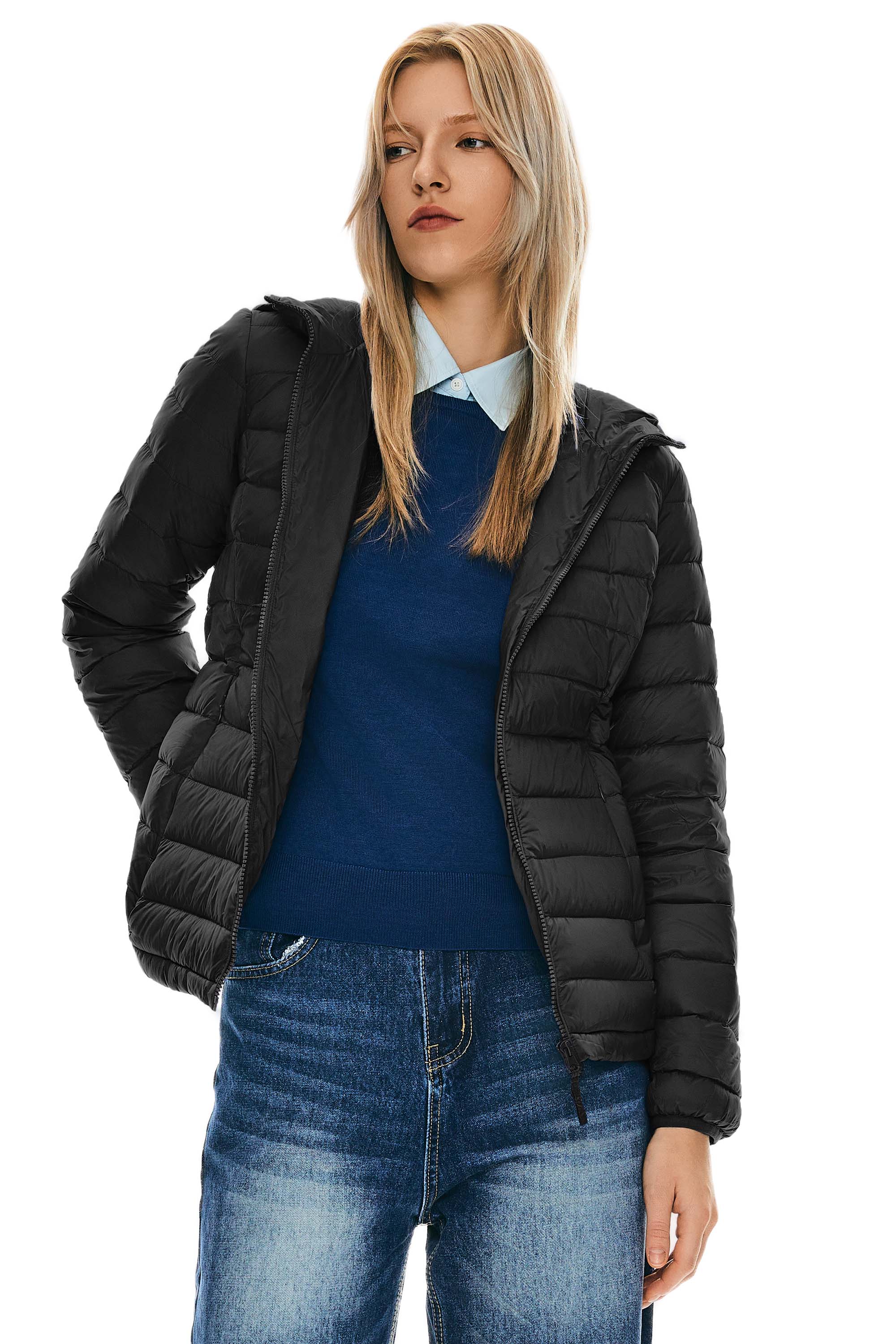 Lightweight Packable Down Jacket with Stand Collar with hood - Image 35