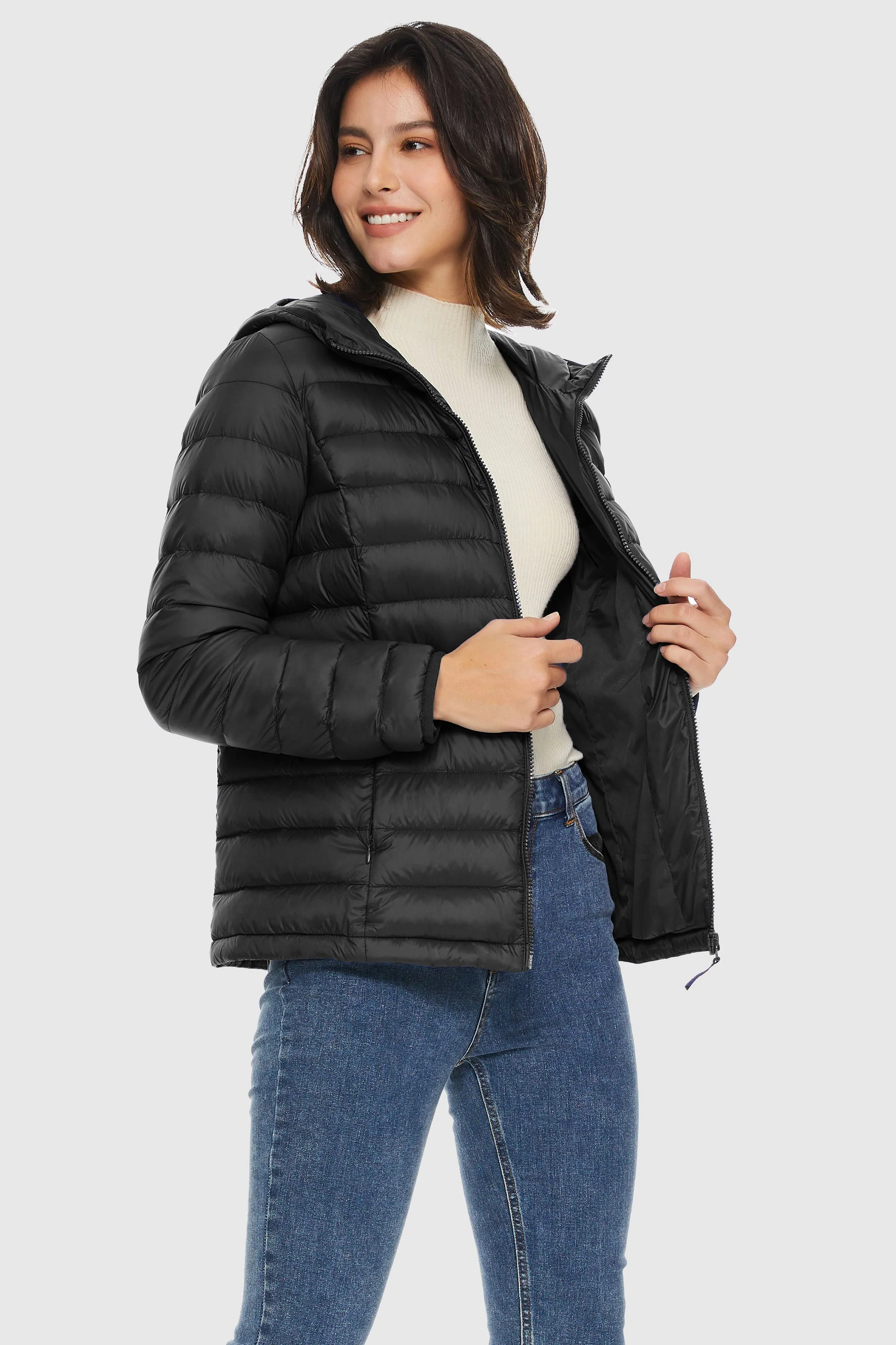 Lightweight Packable Down Jacket with Stand Collar with hood - Image 40
