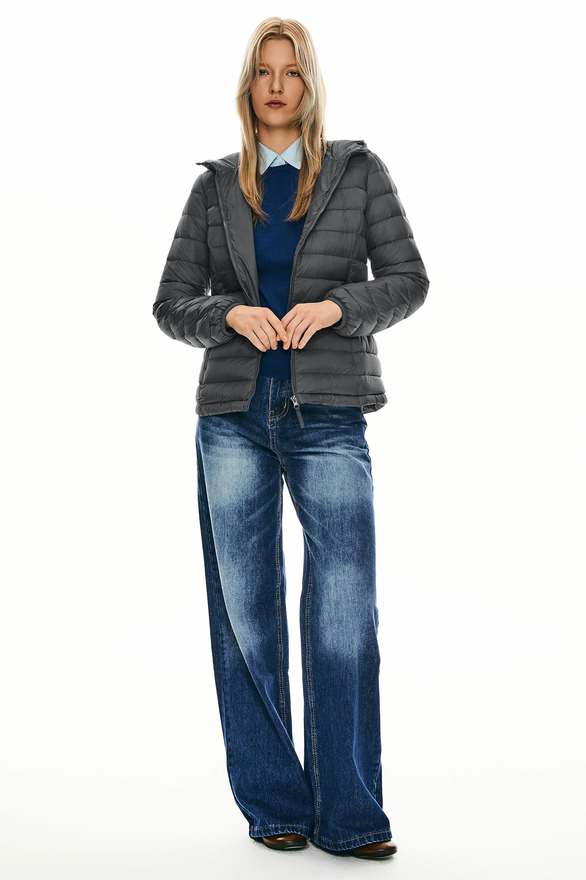 Lightweight Packable Down Jacket with Stand Collar with hood - Image 46