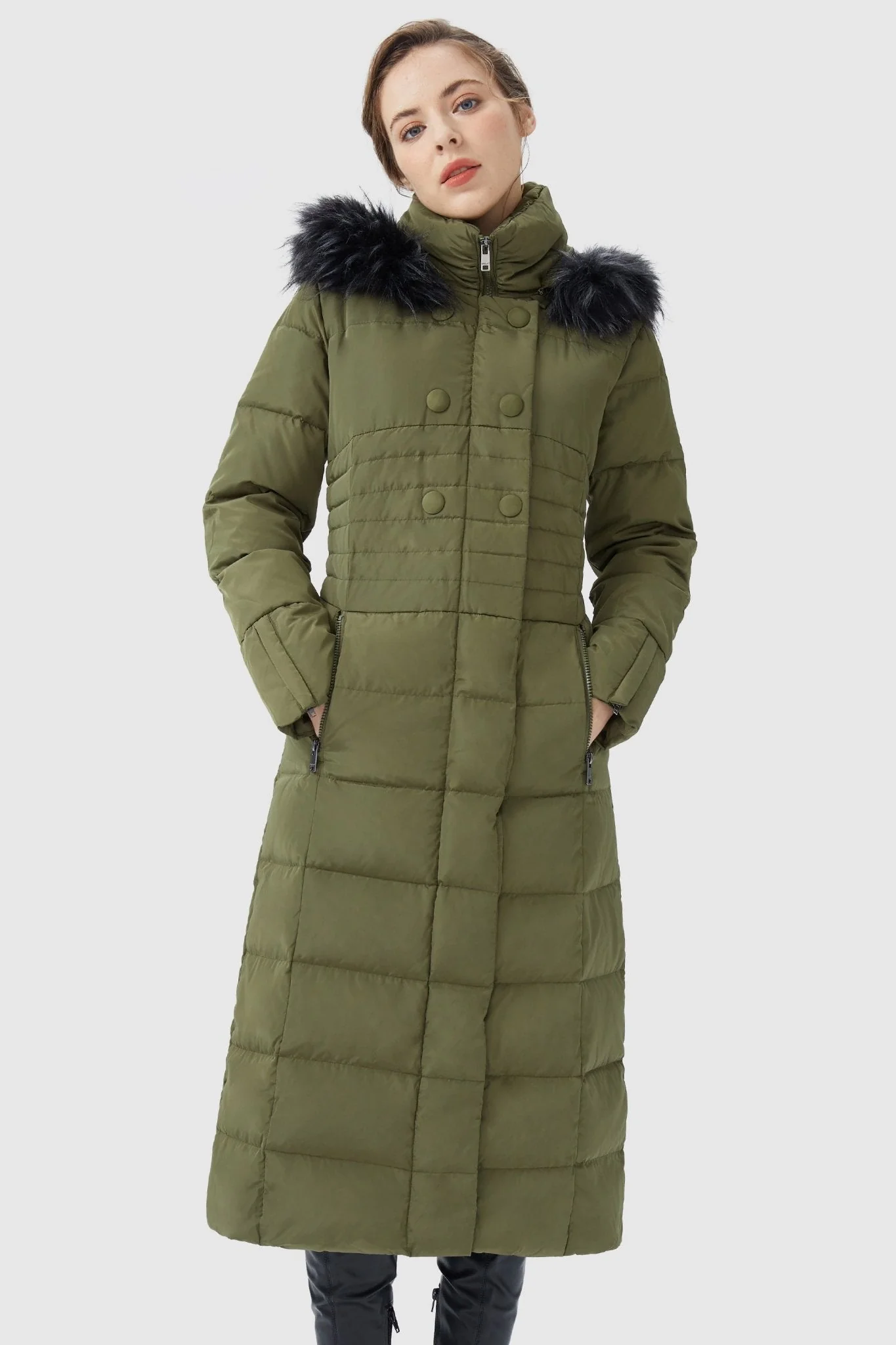 Long Puffer Down Coat with Hood Fur - Image 28