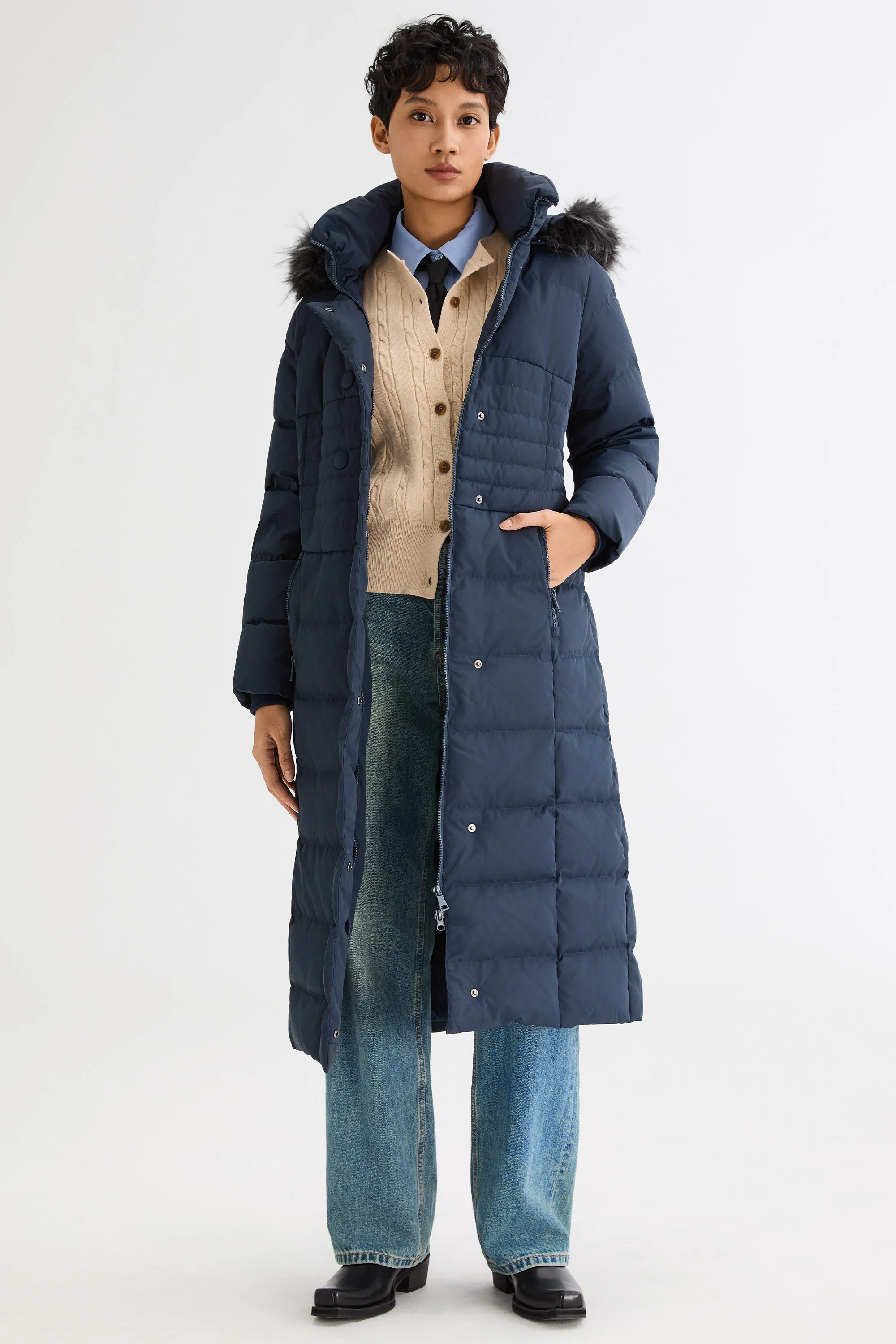 Long Puffer Down Coat with Hood Fur - Image 3