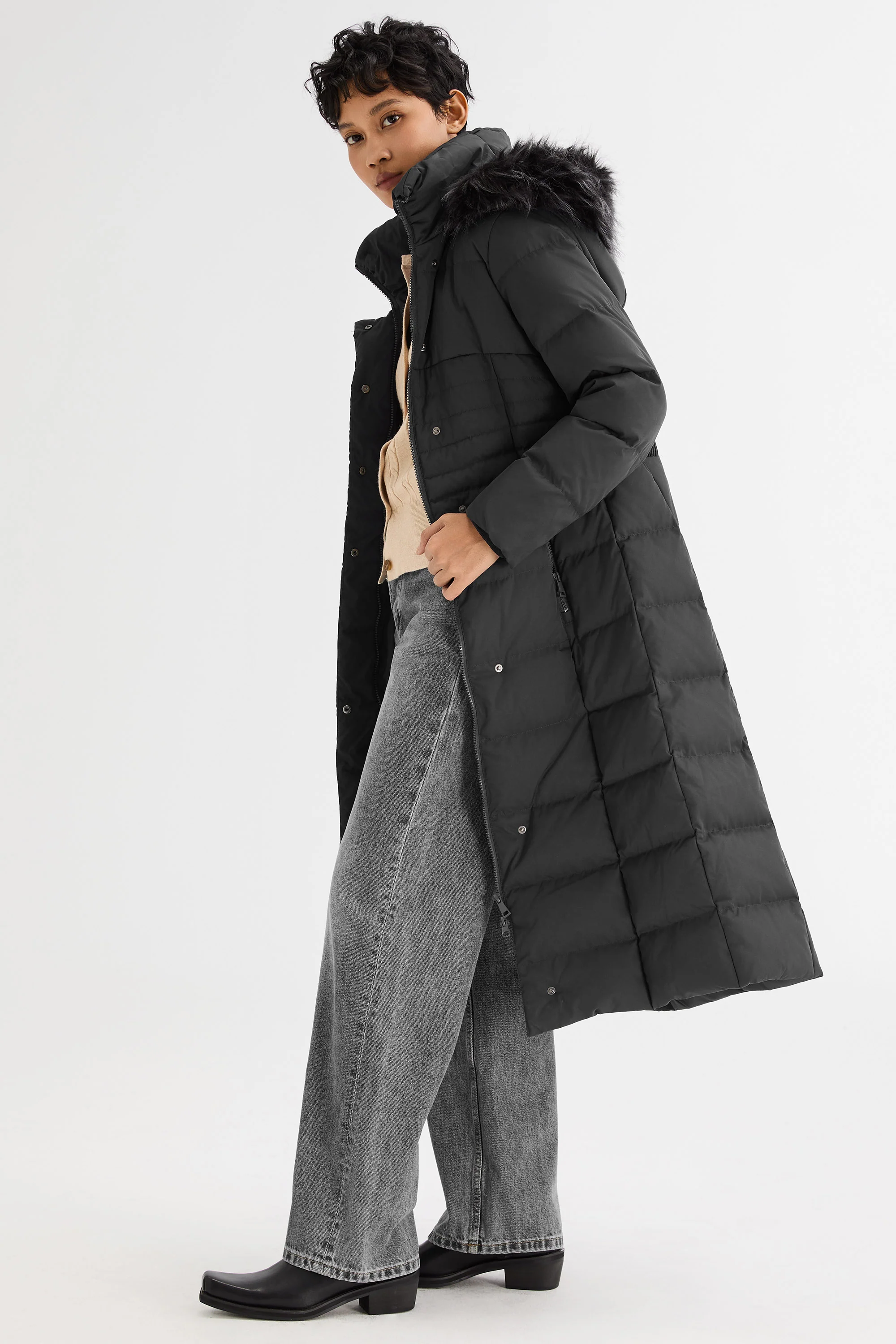Long Puffer Down Coat with Hood Fur - Image 31