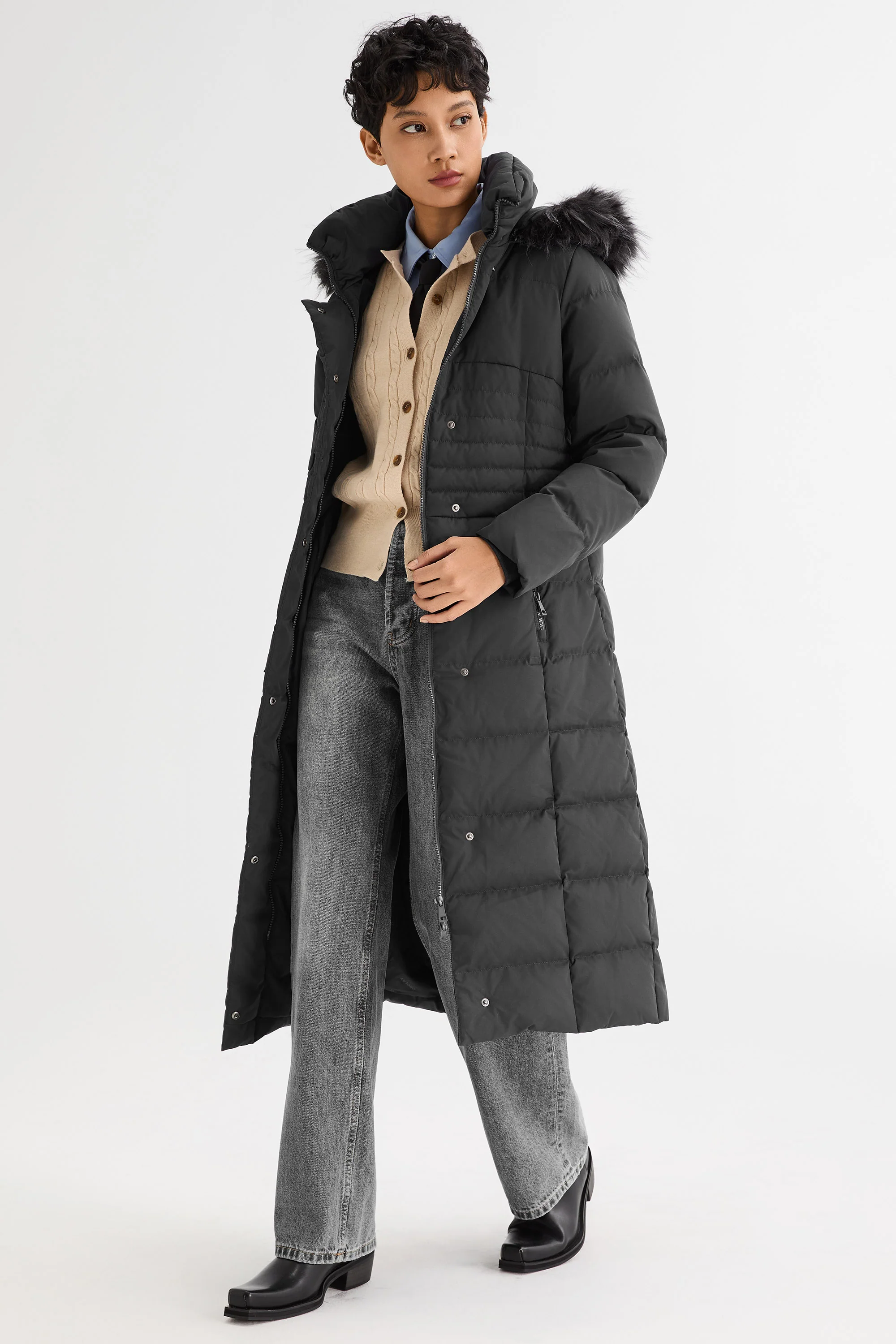 Long Puffer Down Coat with Hood Fur - Image 32