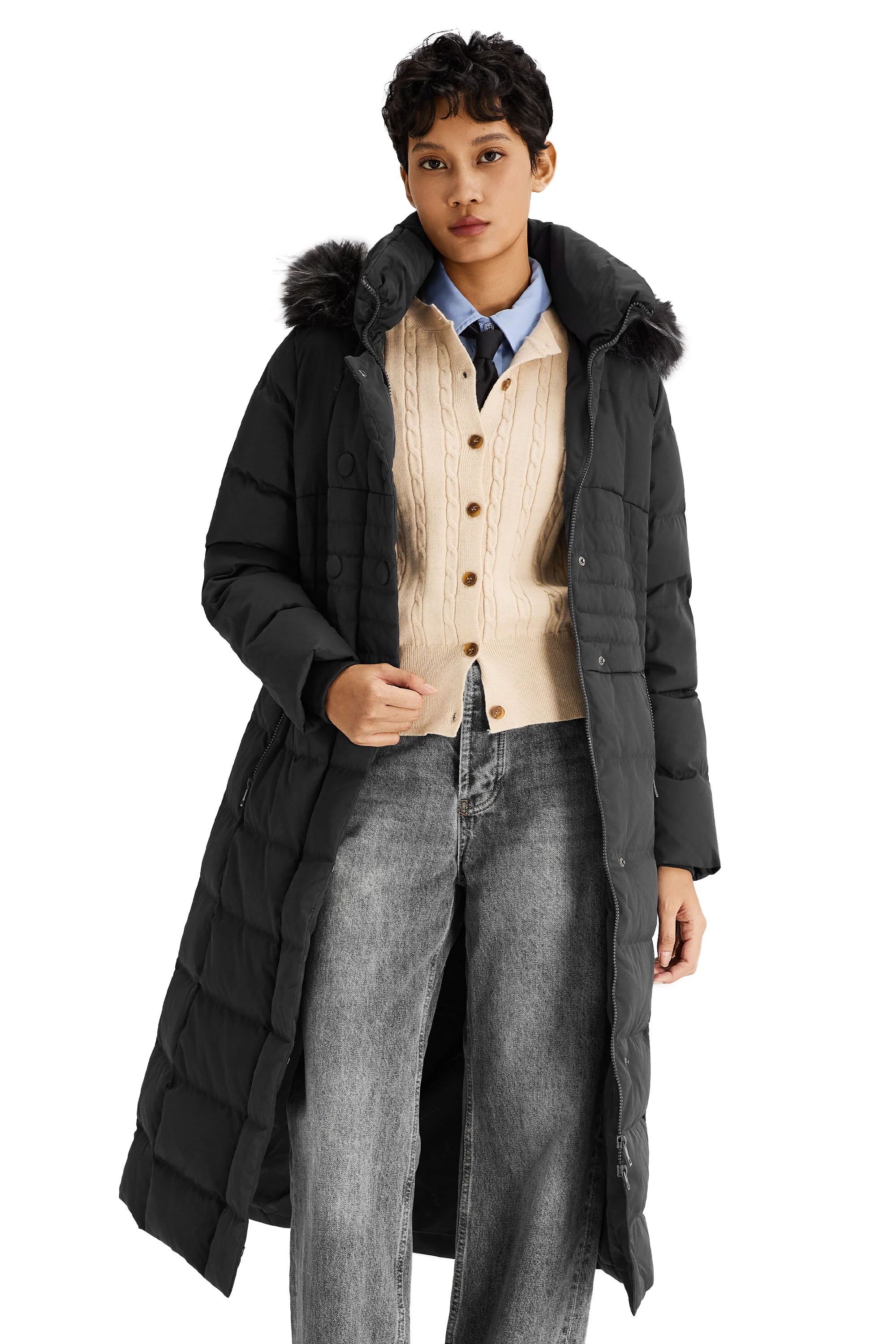 Long Puffer Down Coat with Hood Fur - Image 34
