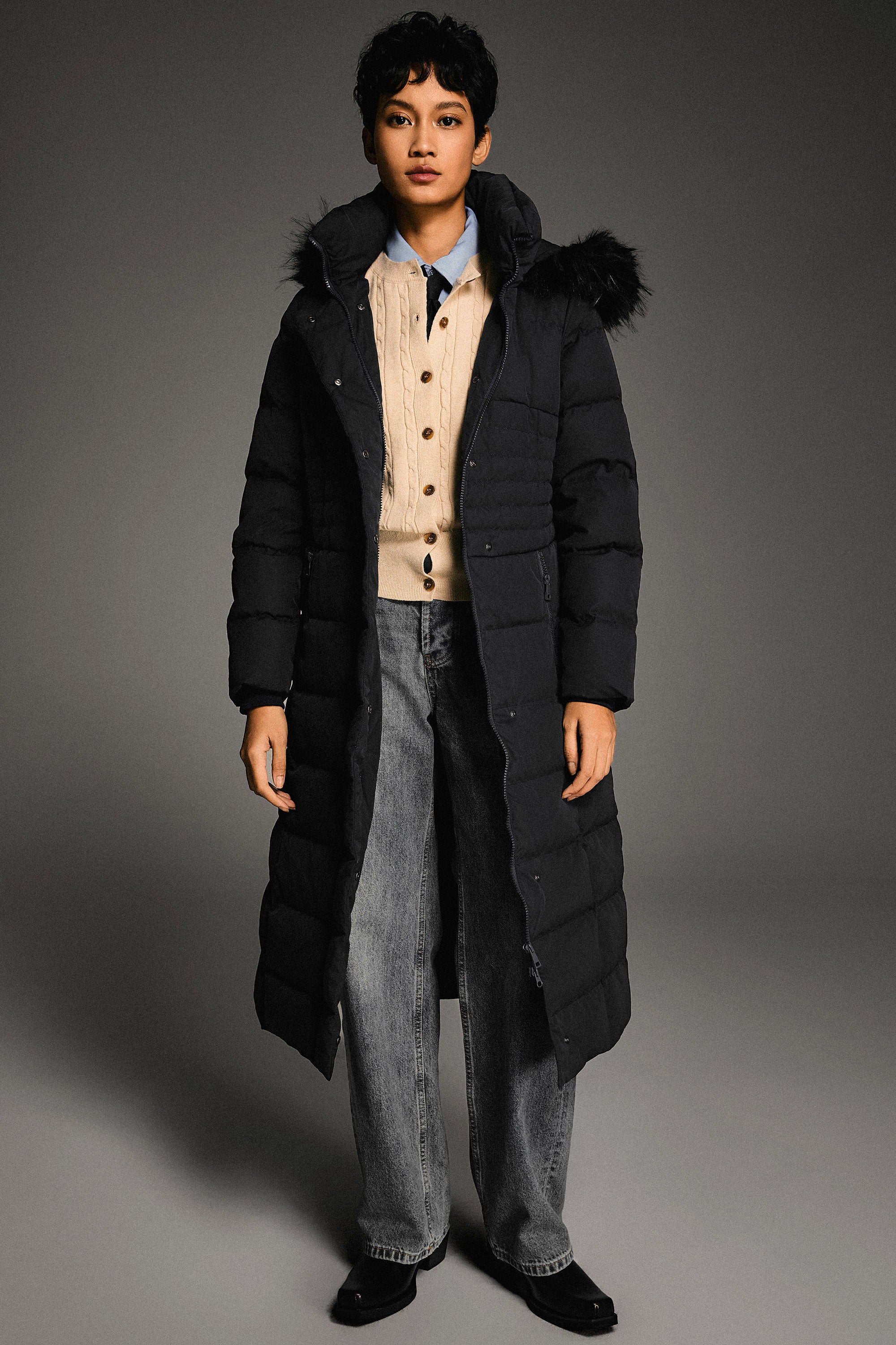 Long Puffer Down Coat with Hood Fur - Image 35