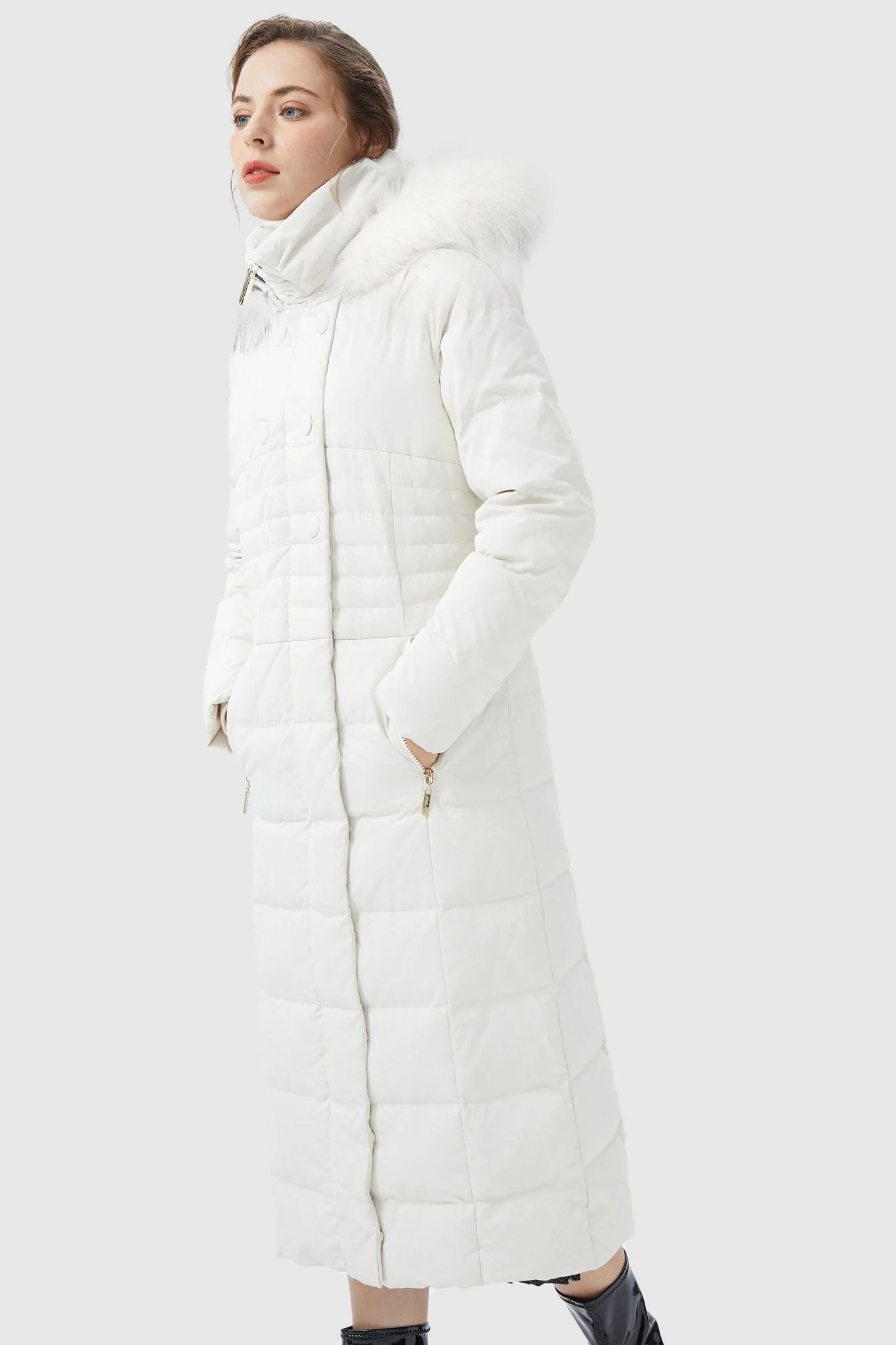 Long Puffer Down Coat with Hood Fur - Image 44