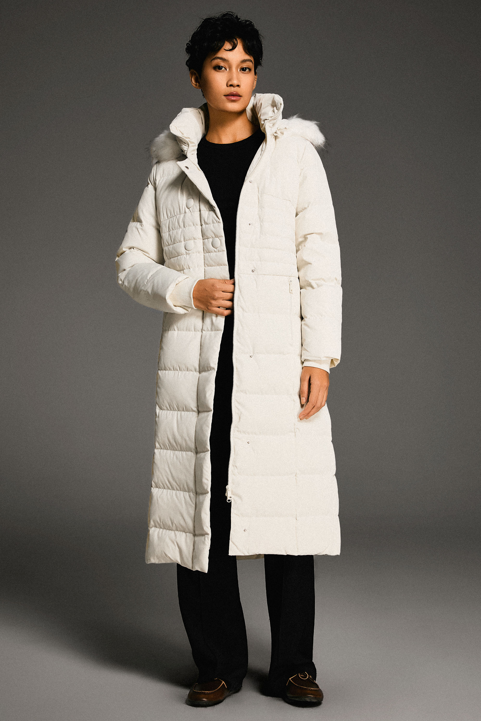 Long Puffer Down Coat with Hood Fur - Image 46
