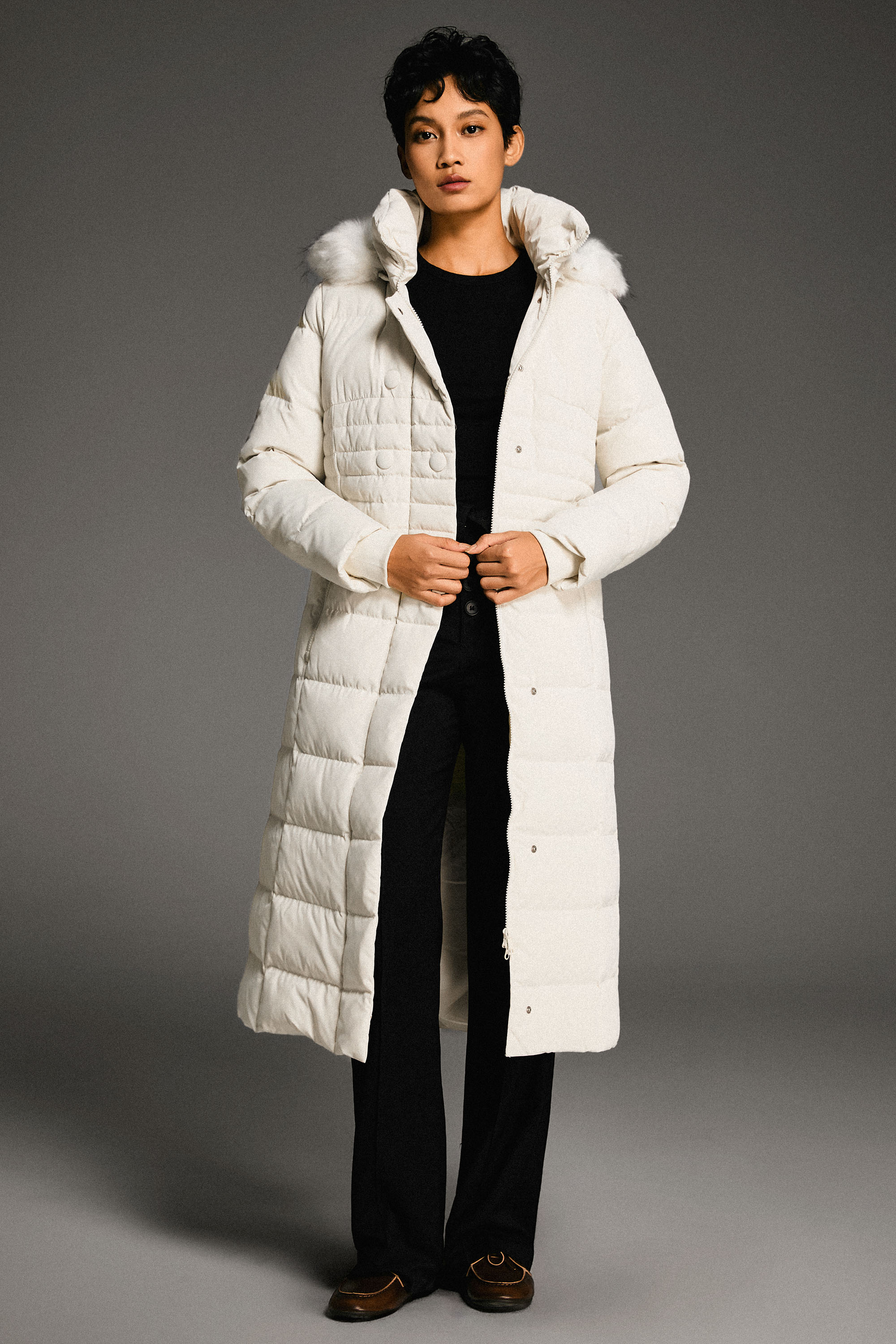 Long Puffer Down Coat with Hood Fur - Image 47