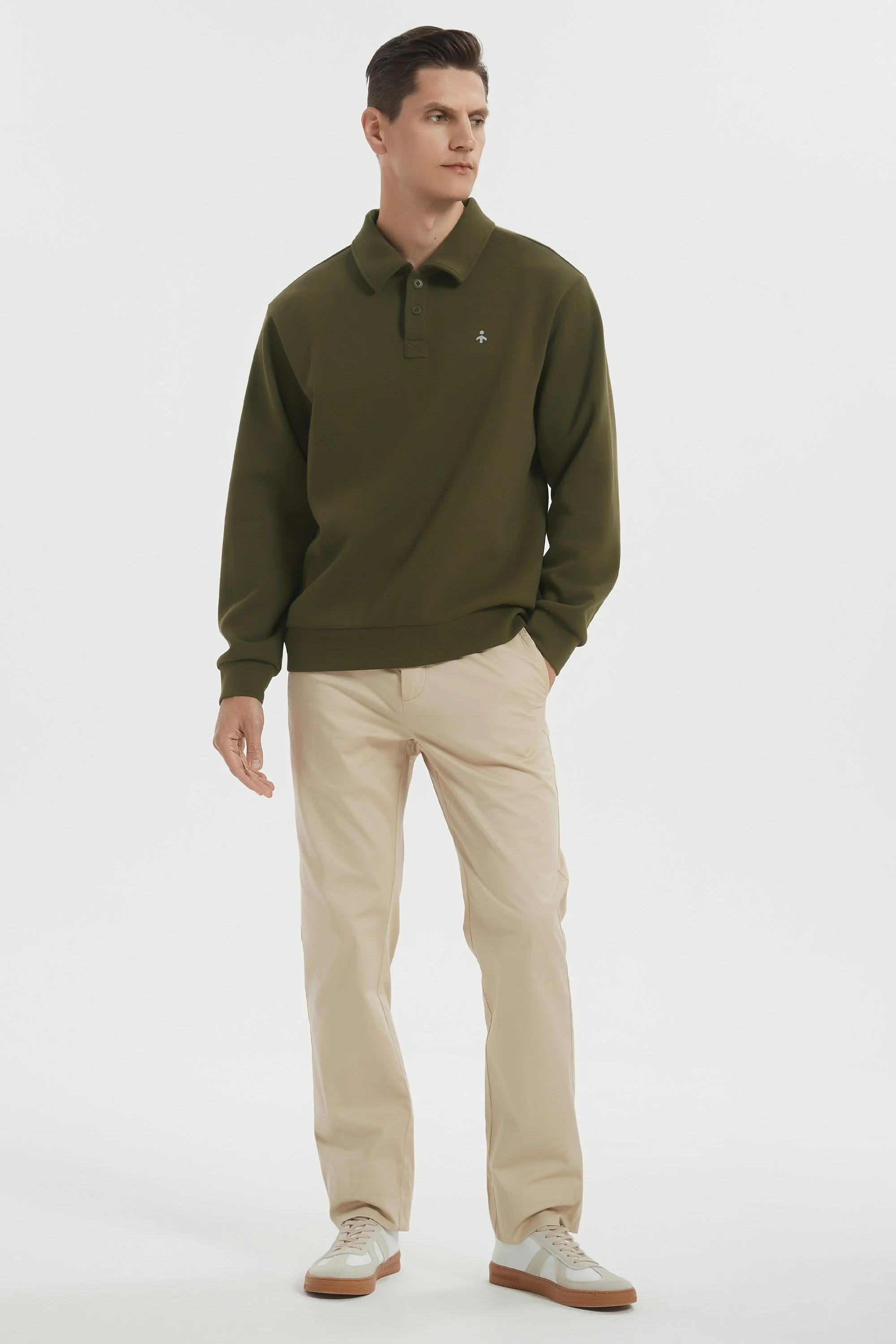 Long Sleeve Polo Sweatshirt Regular Fit Button V Neck - Image 11