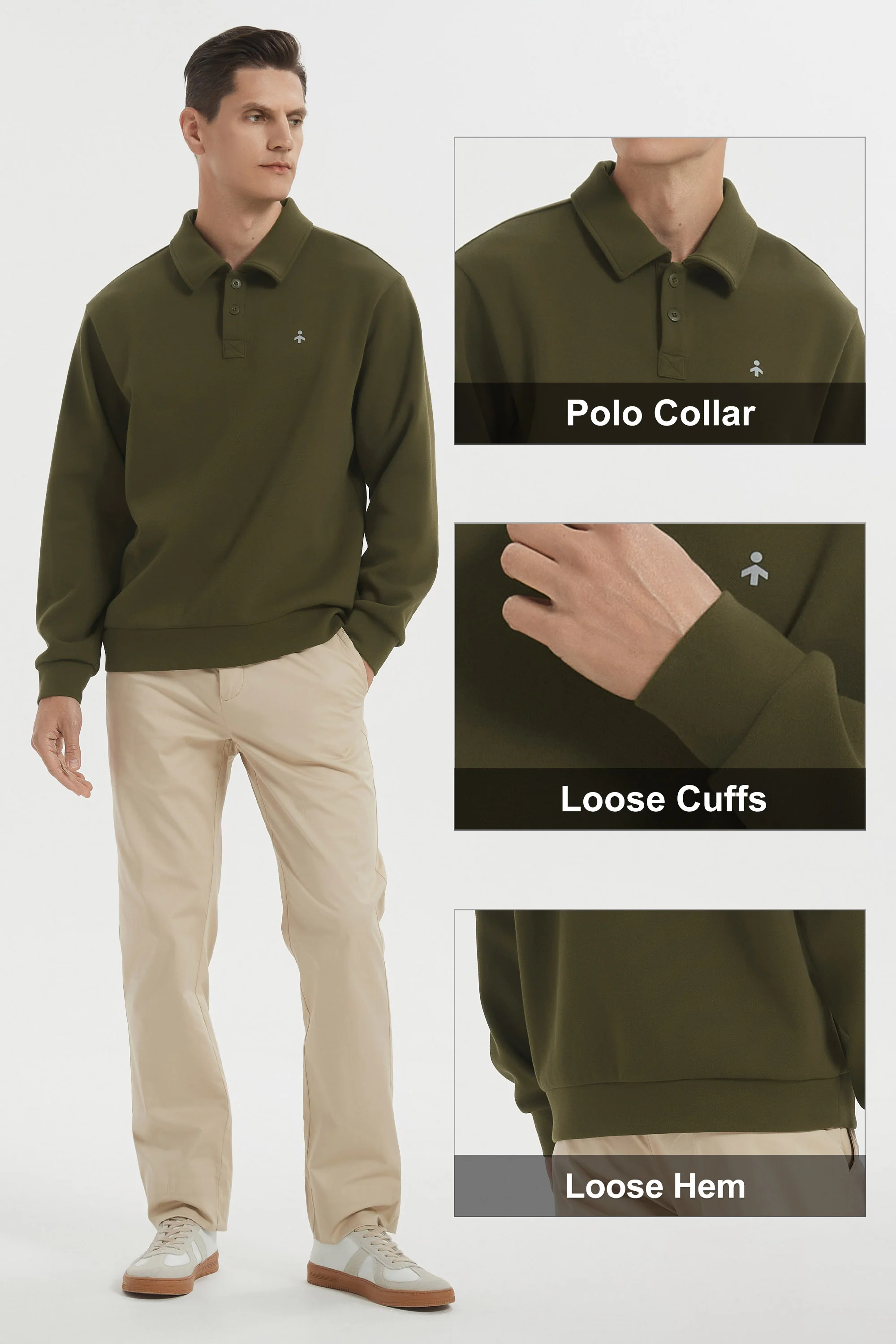 Long Sleeve Polo Sweatshirt Regular Fit Button V Neck - Image 12