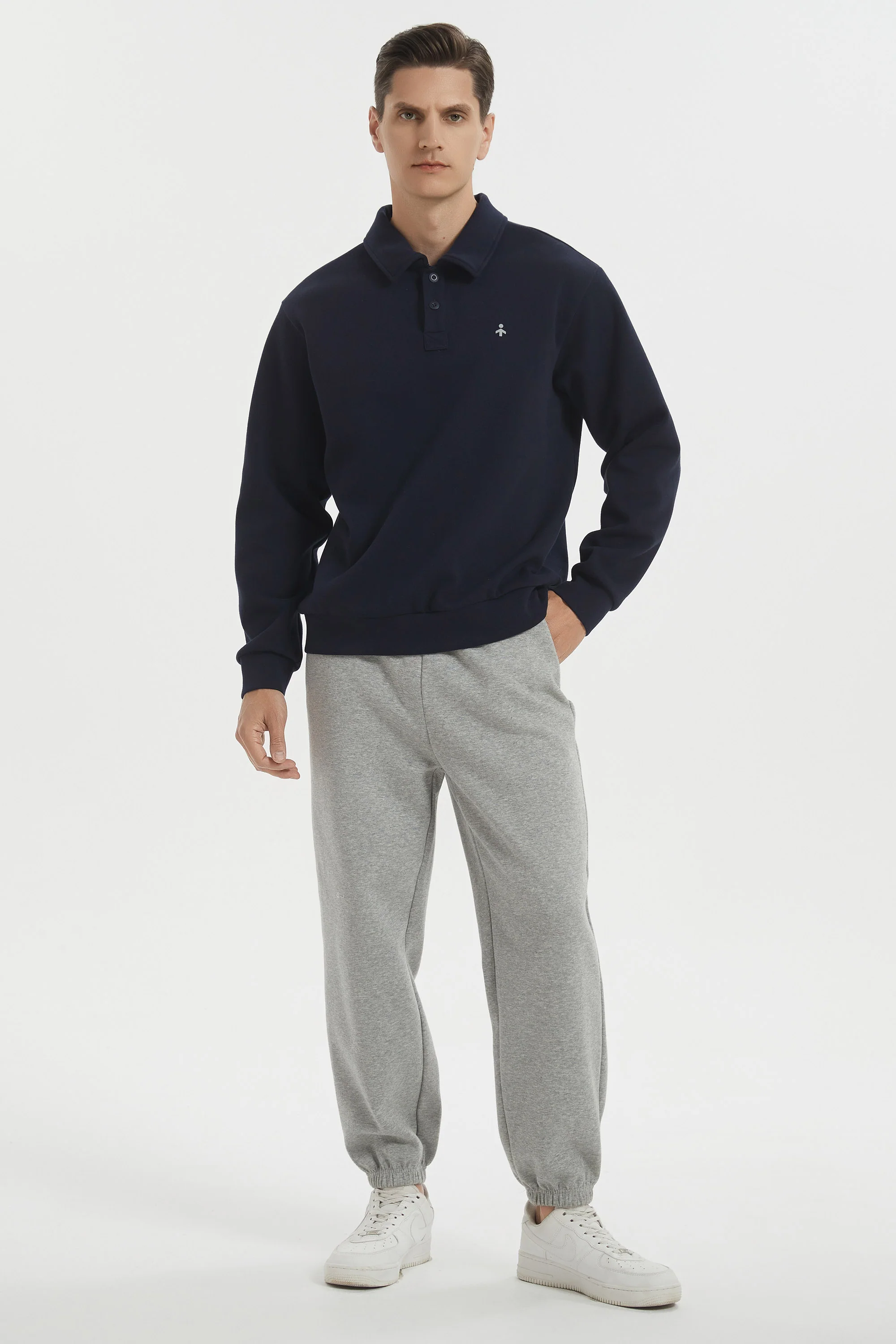 Long Sleeve Polo Sweatshirt Regular Fit Button V Neck - Image 3