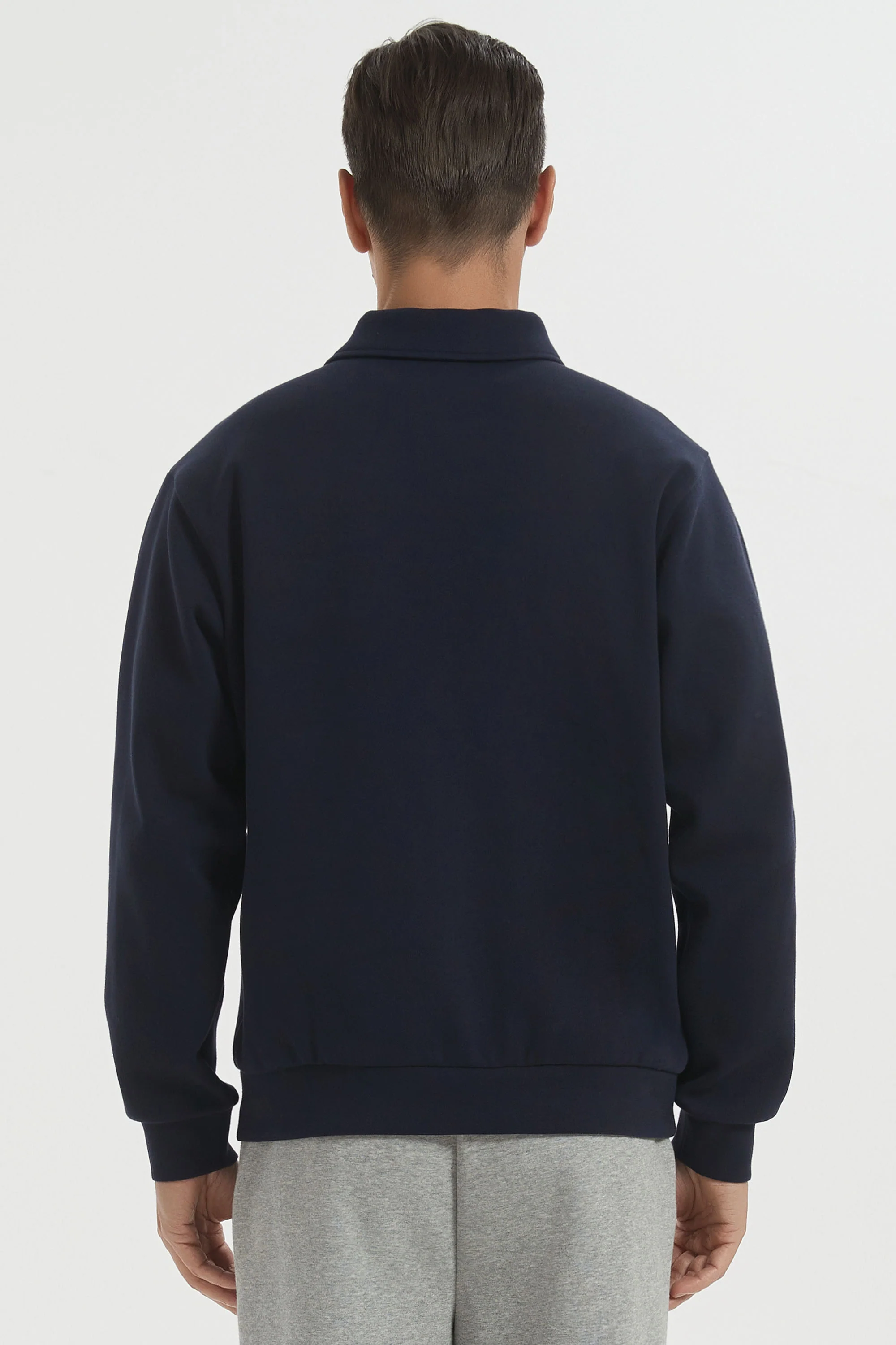 Long Sleeve Polo Sweatshirt Regular Fit Button V Neck - Image 4