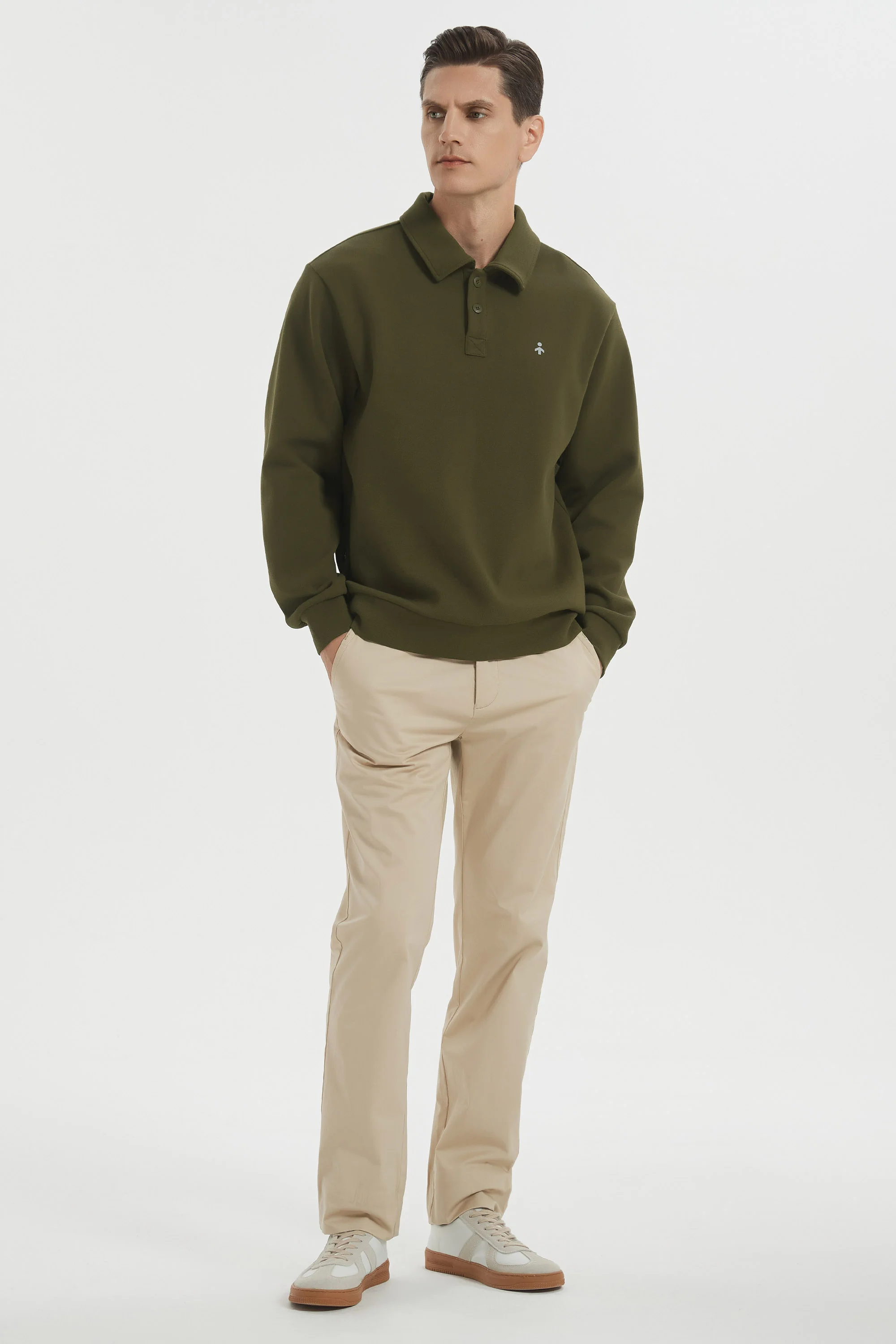 Long Sleeve Polo Sweatshirt Regular Fit Button V Neck - Image 7