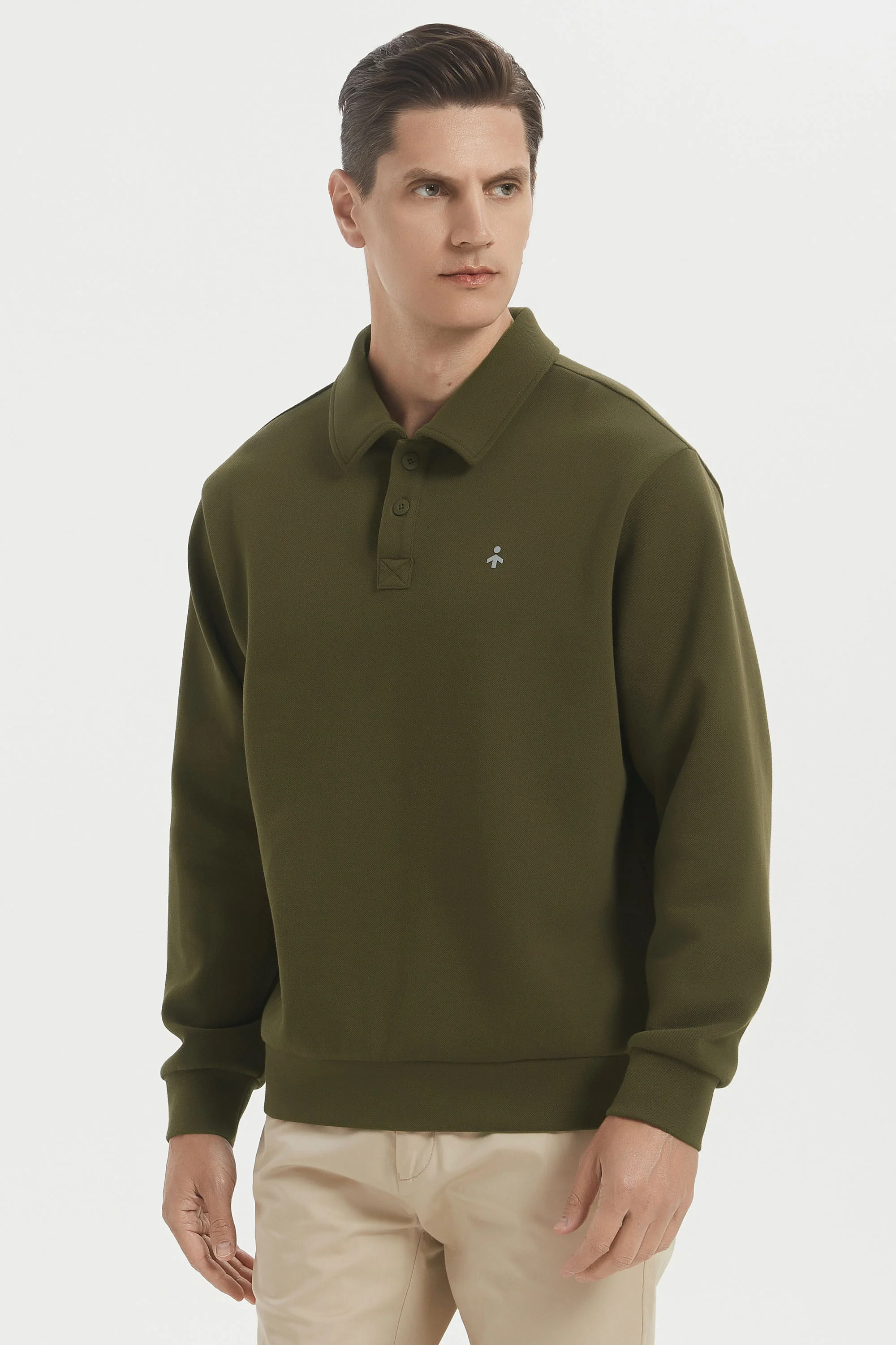 Long Sleeve Polo Sweatshirt Regular Fit Button V Neck - Image 9