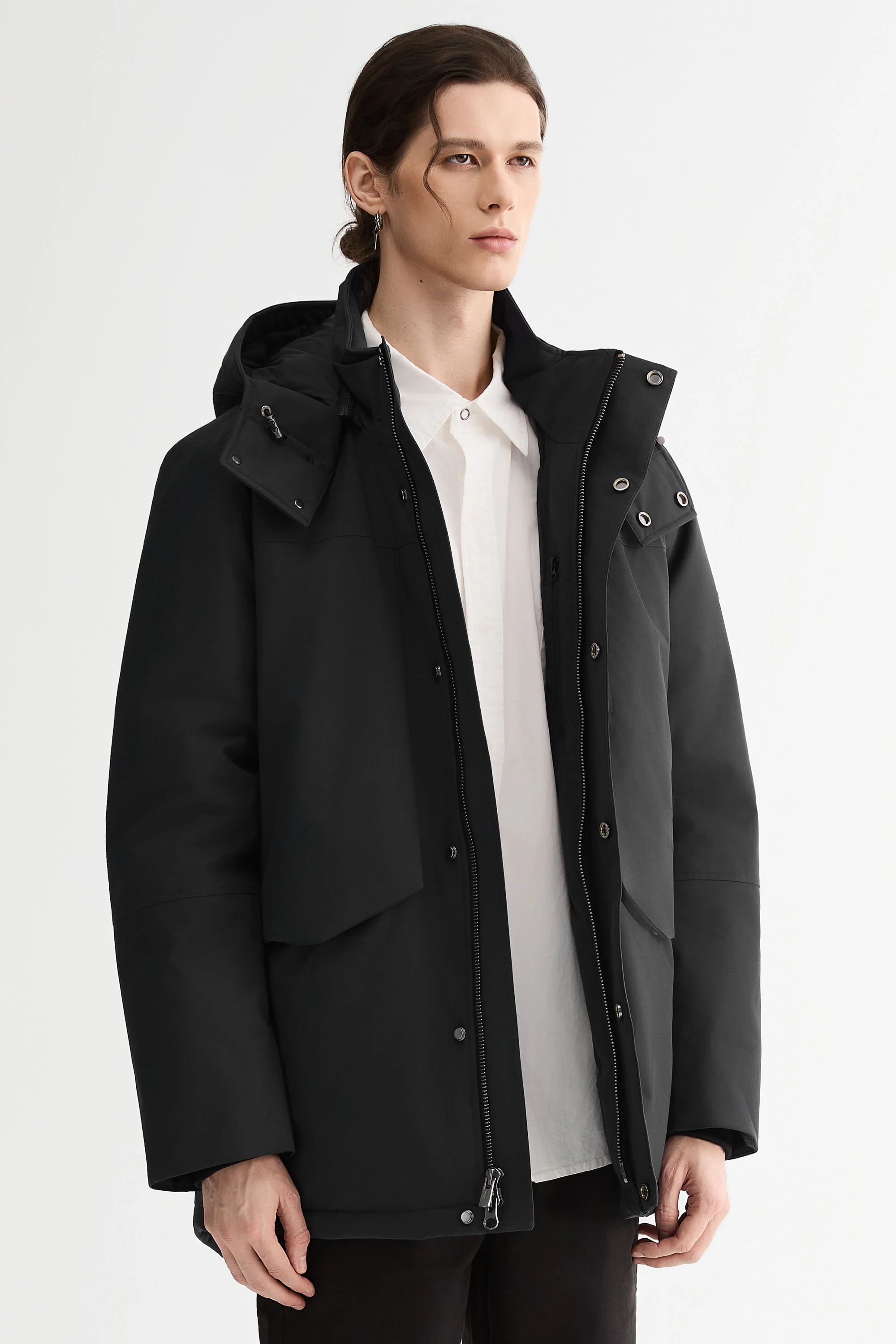Mid-length Dual-Pocket Hooded Down Parka Jacket - Image 15