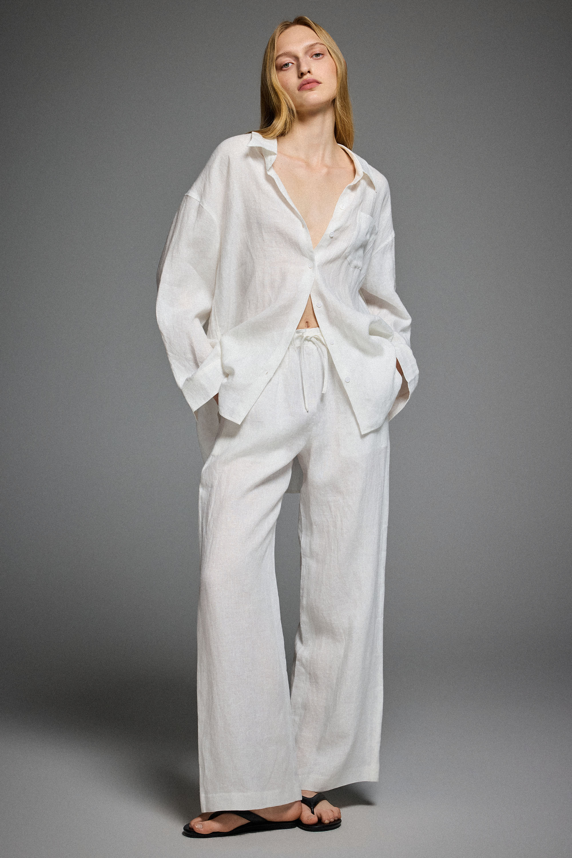 Oversized Linen Button-Up Shirt - Image 42