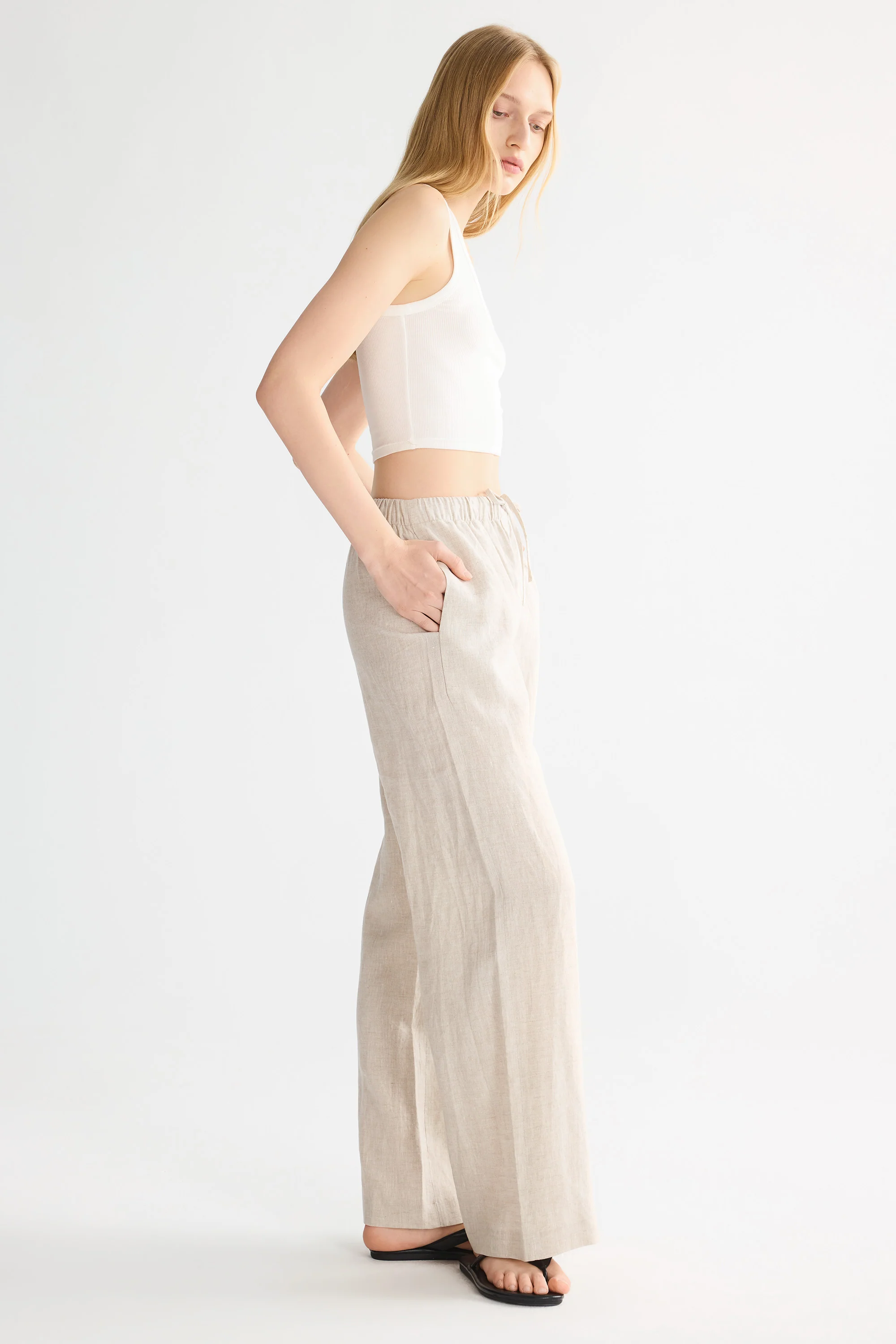 Oversized Linen Wide-Leg Drawstring Pants - Image 4
