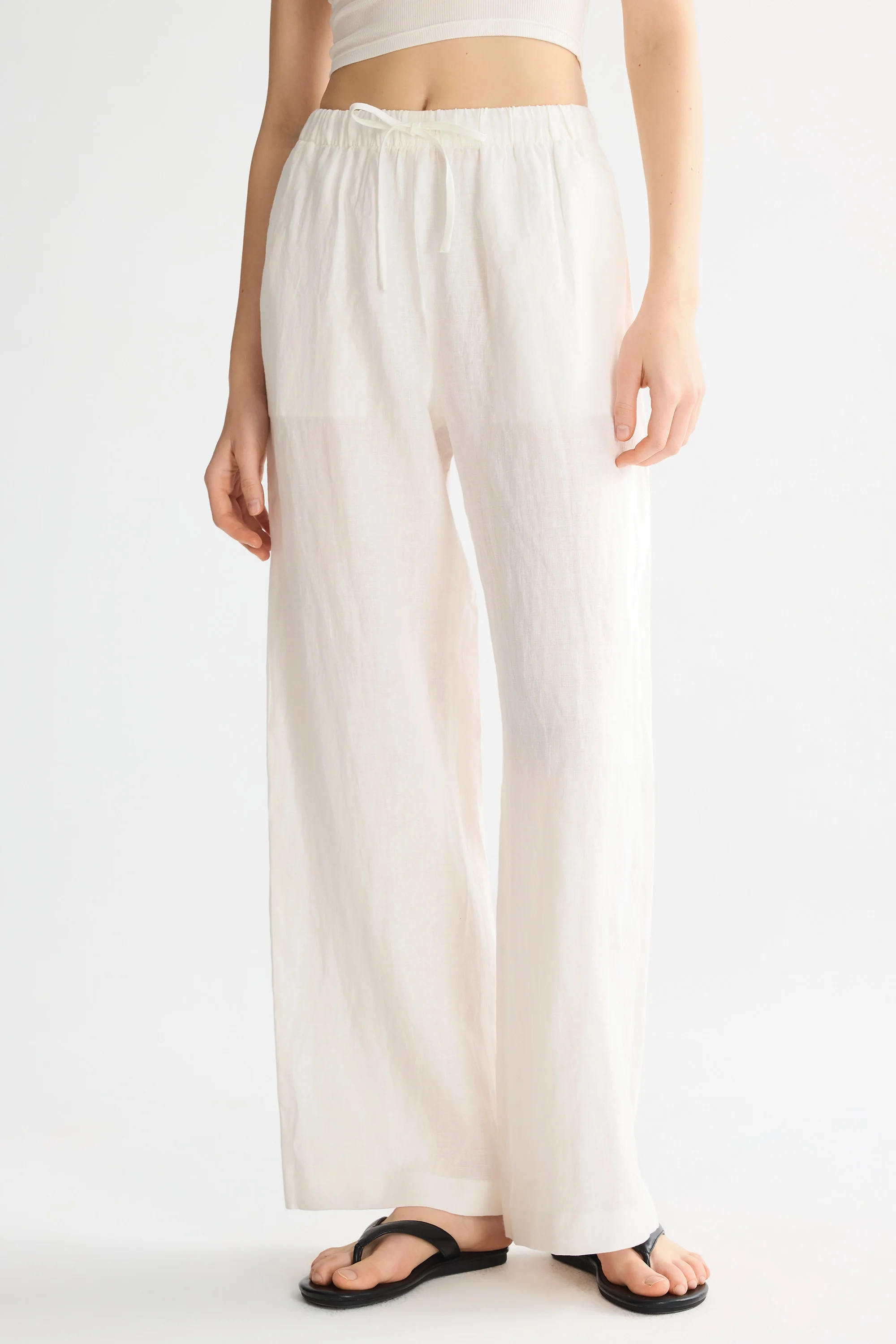 Oversized Linen Wide-Leg Drawstring Pants - Image 40