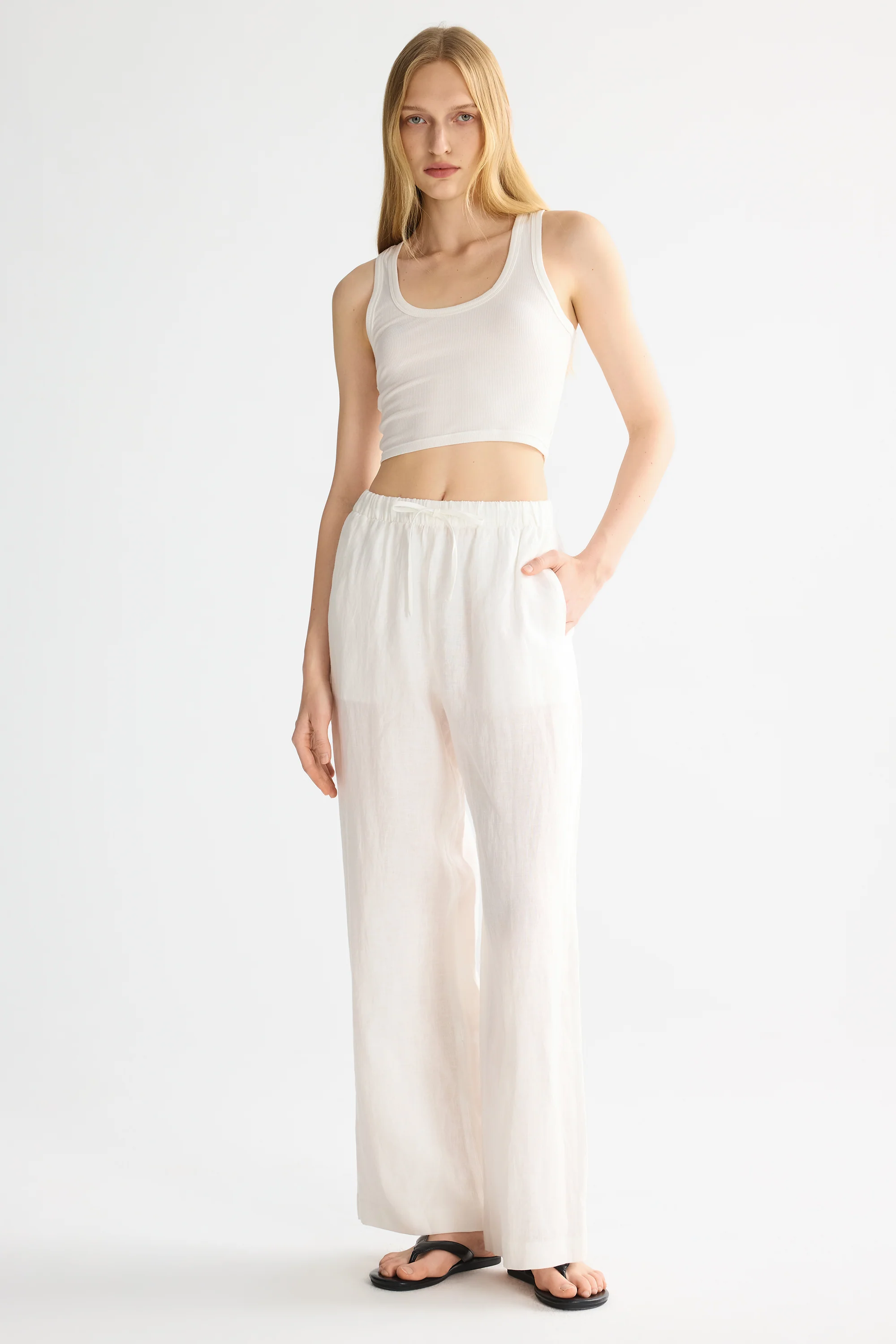 Oversized Linen Wide-Leg Drawstring Pants - Image 50
