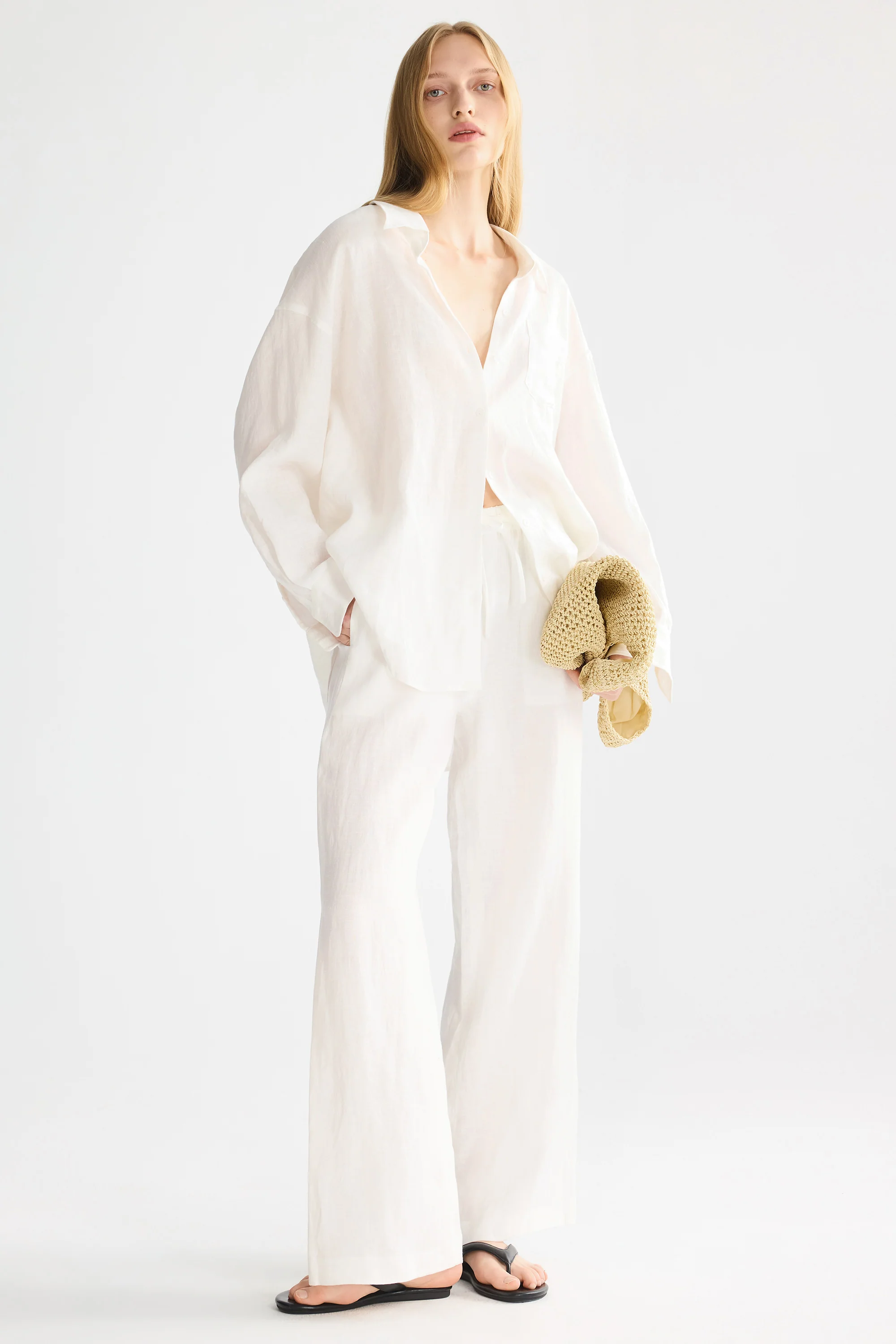 Oversized Linen Wide-Leg Drawstring Pants - Image 51