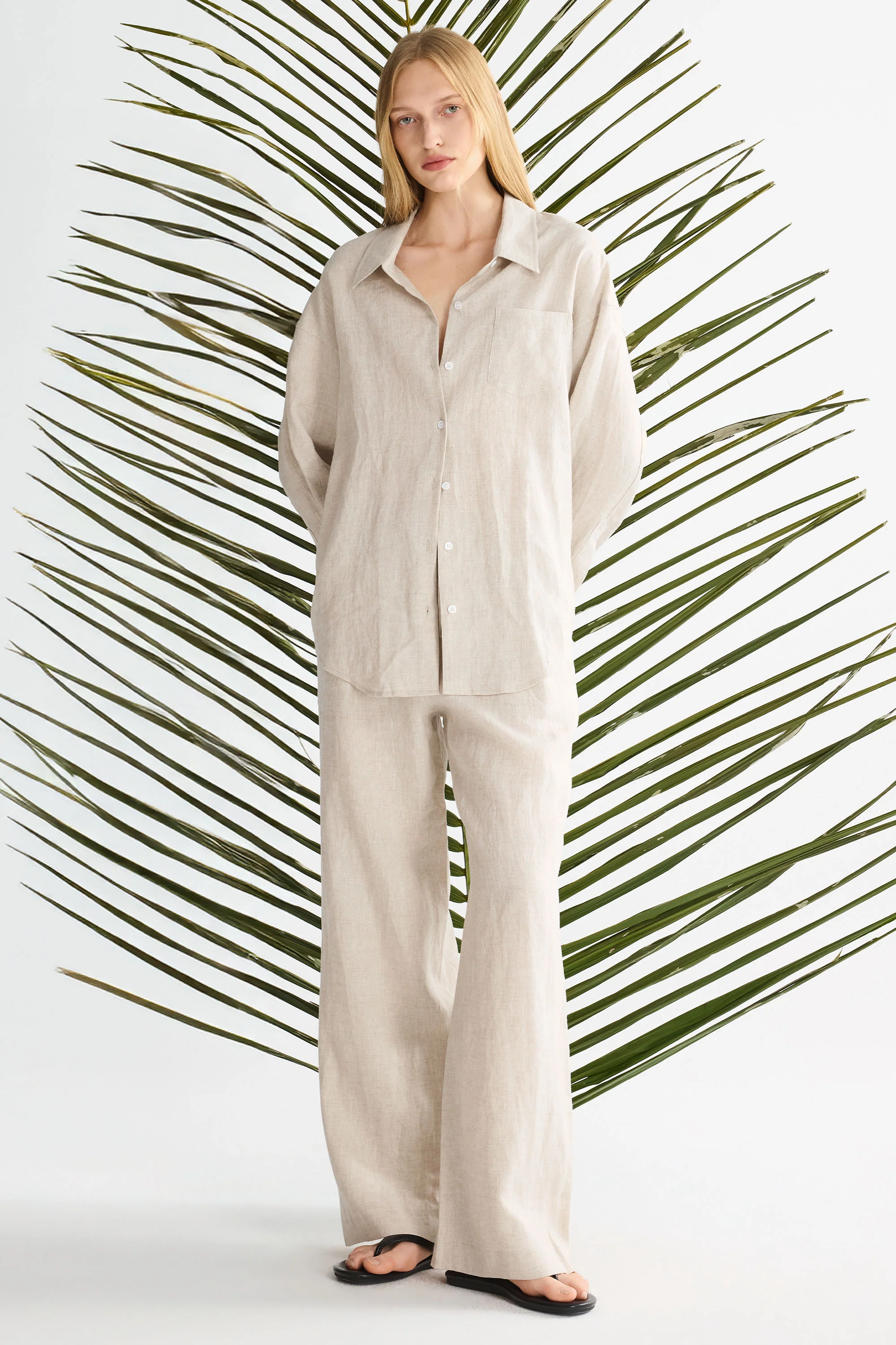 Oversized Linen Wide-Leg Drawstring Pants - Image 9