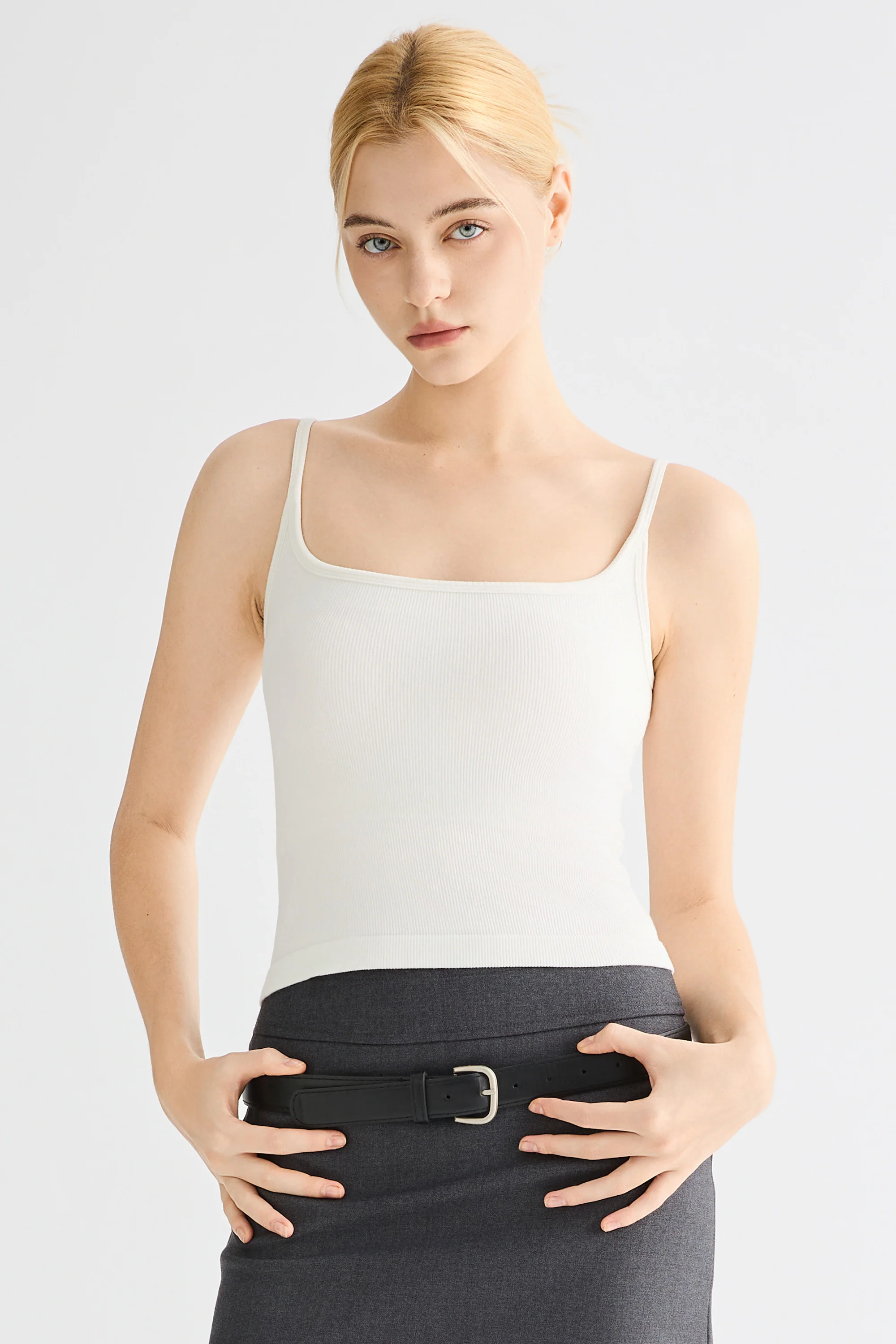 Padded Ribbed Square Neck Tank - Image 26