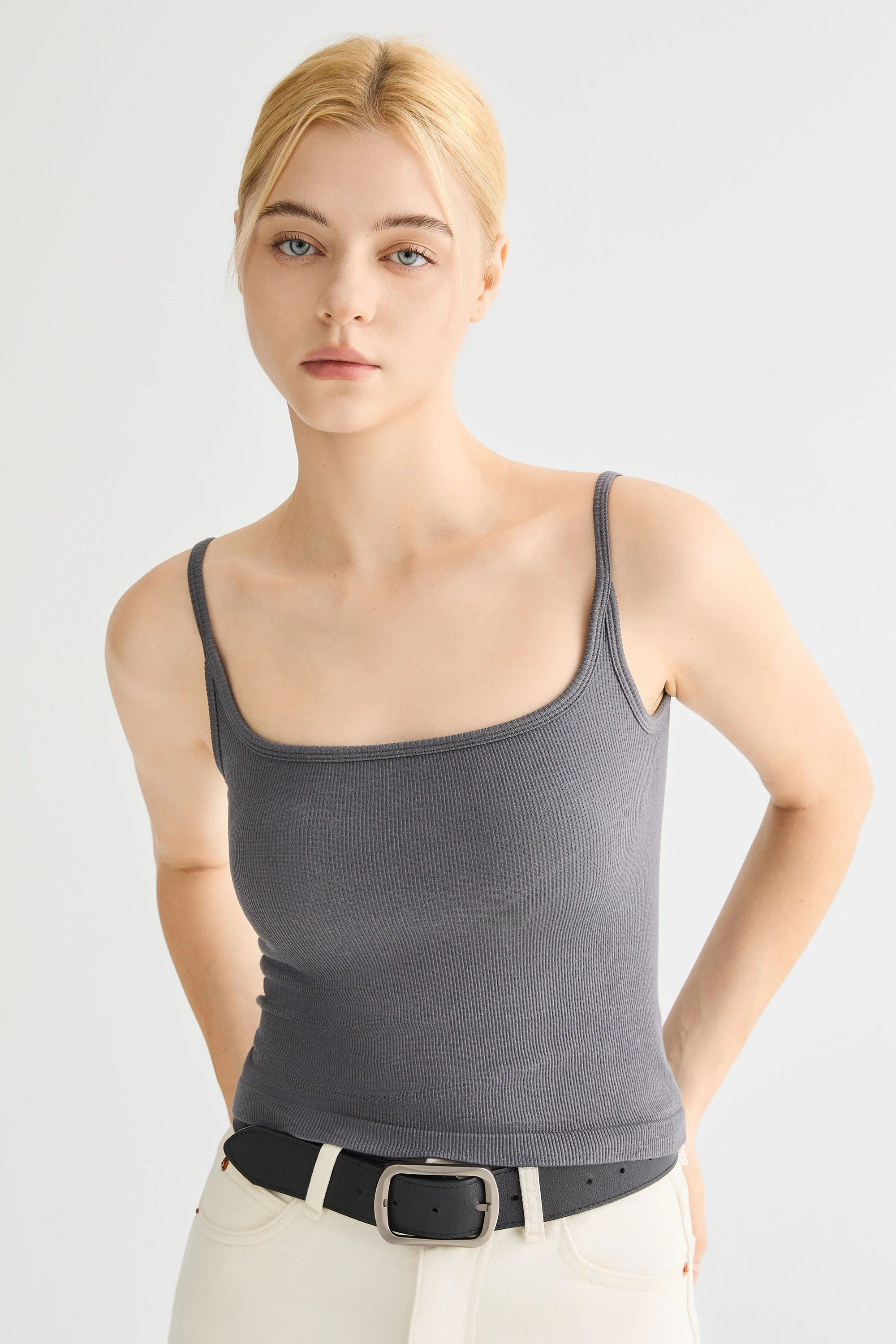 Padded Ribbed Square Neck Tank - Image 3