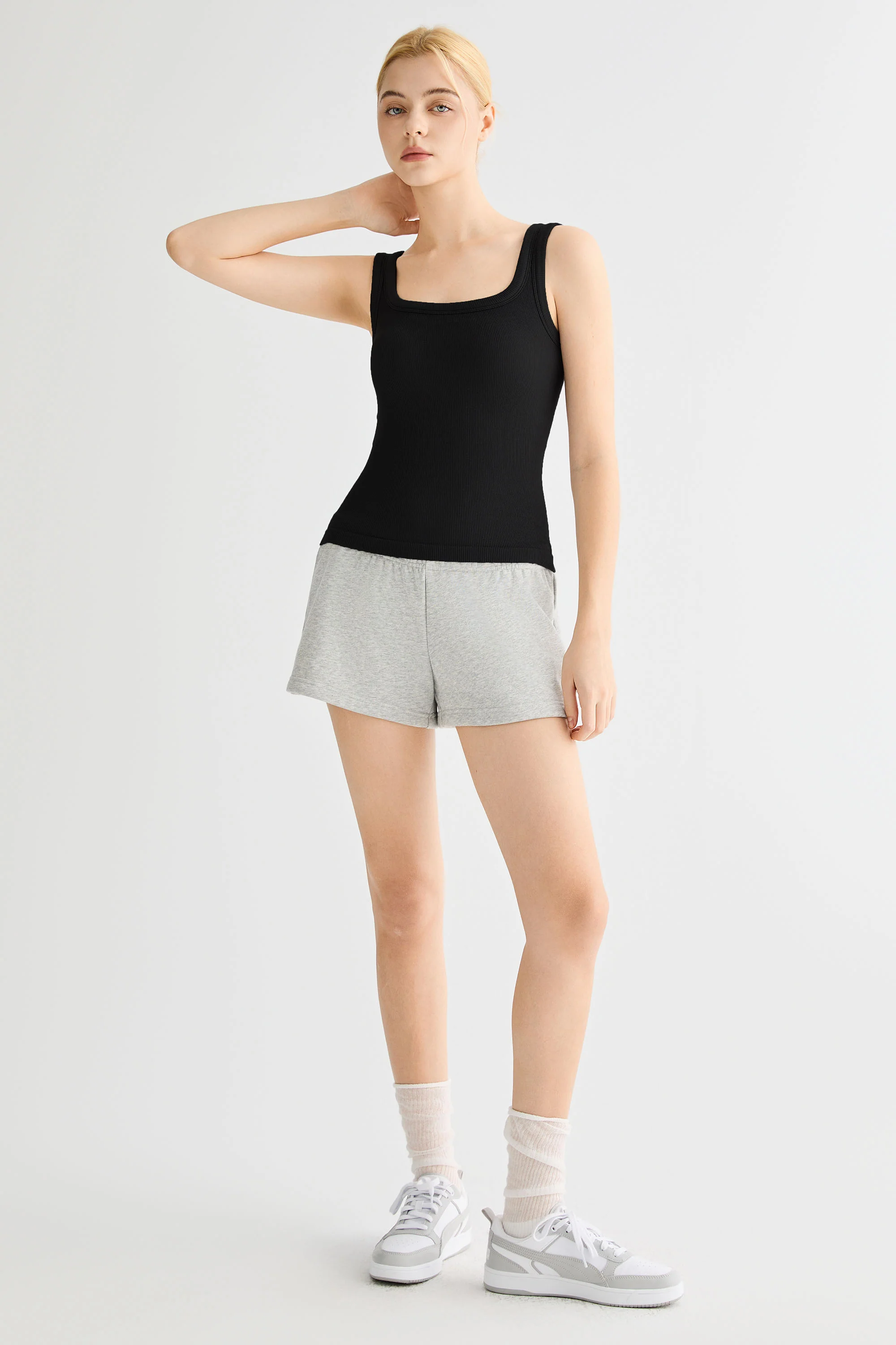 Padded Ribbed Wide-Strap Crew Tank - Image 3
